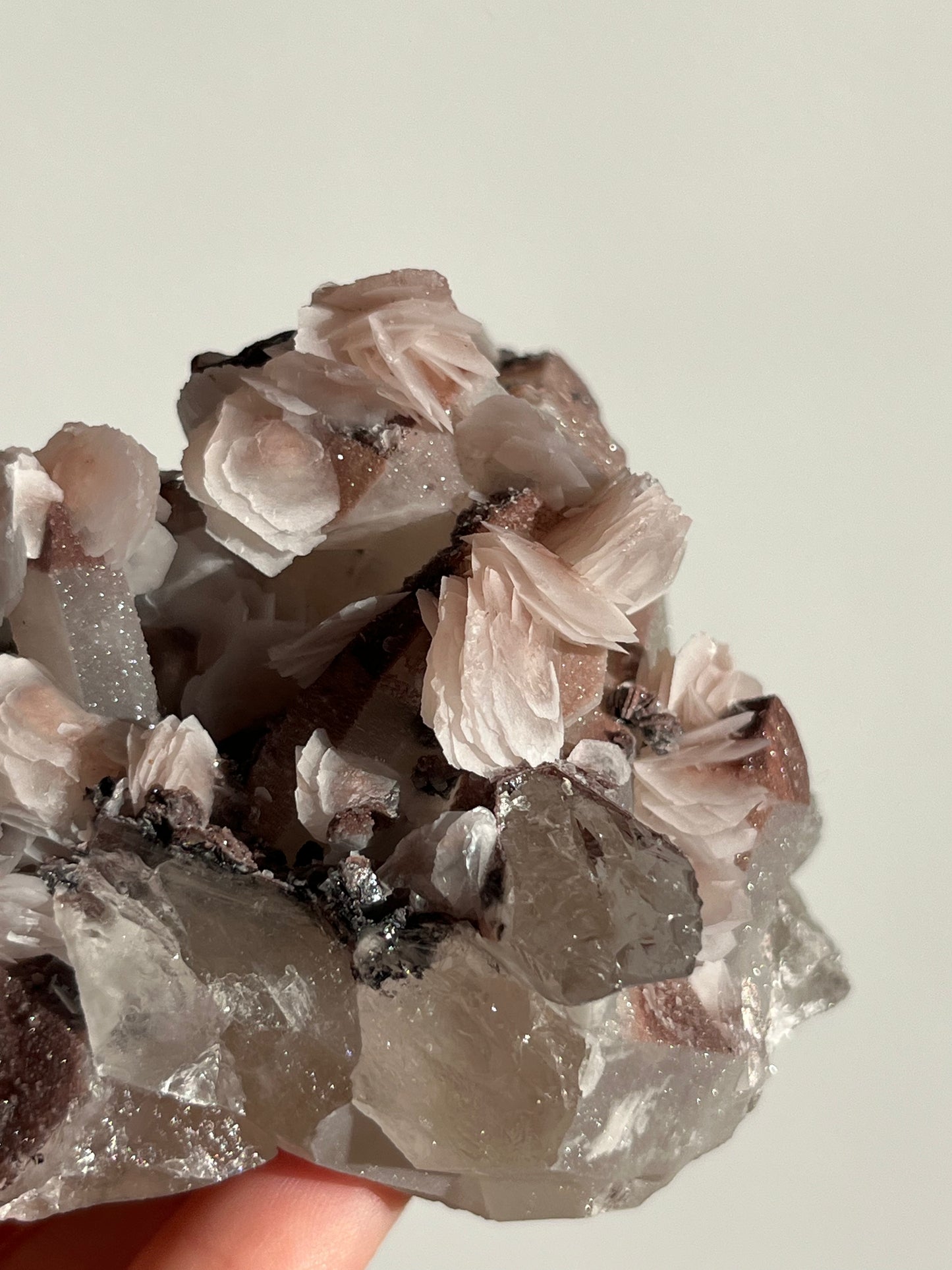 Pink Sakura Blossom Calcite on Quartz Specimen B