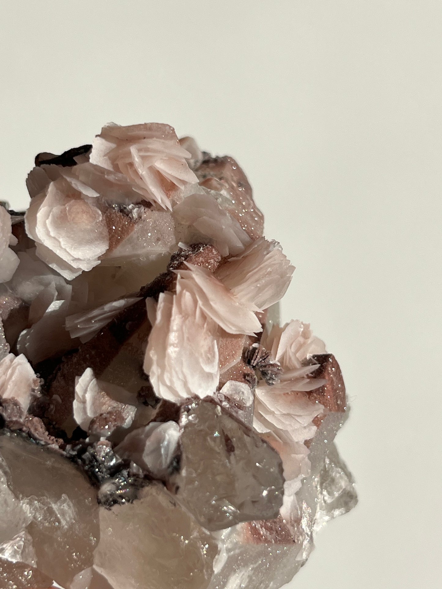 Pink Sakura Blossom Calcite on Quartz Specimen B