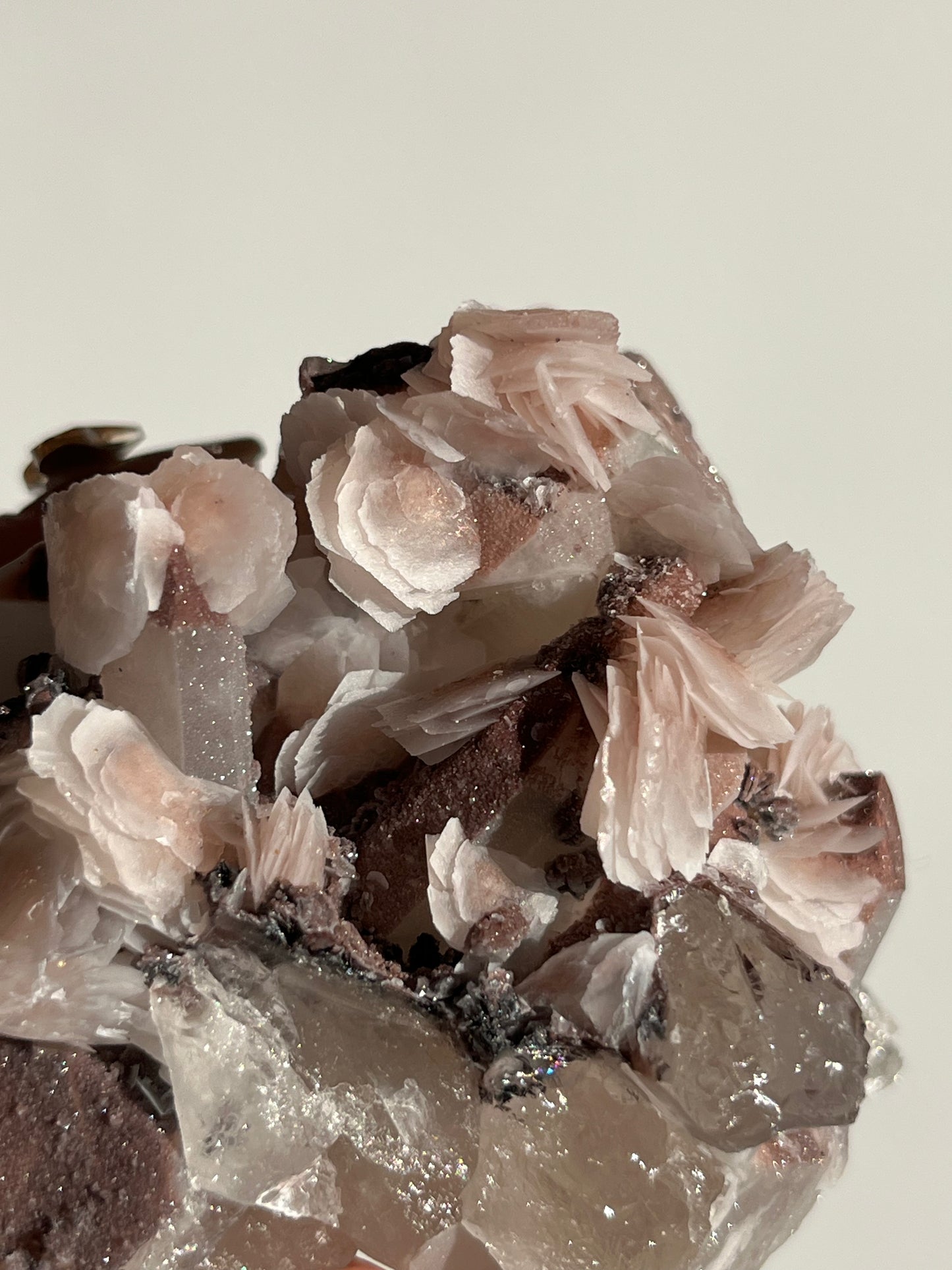 Pink Sakura Blossom Calcite on Quartz Specimen B