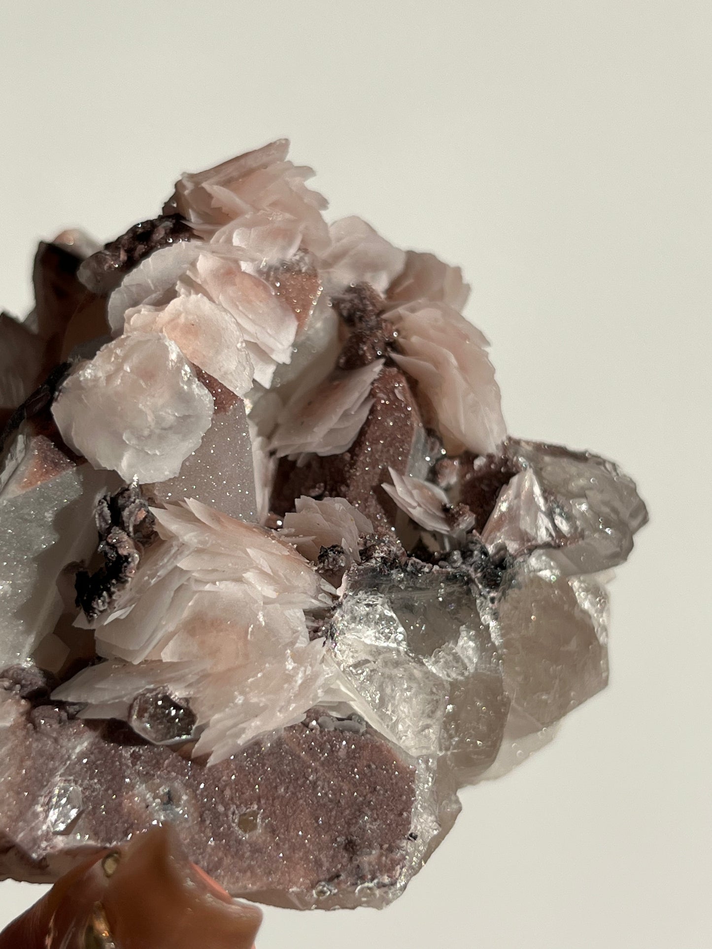 Pink Sakura Blossom Calcite on Quartz Specimen B