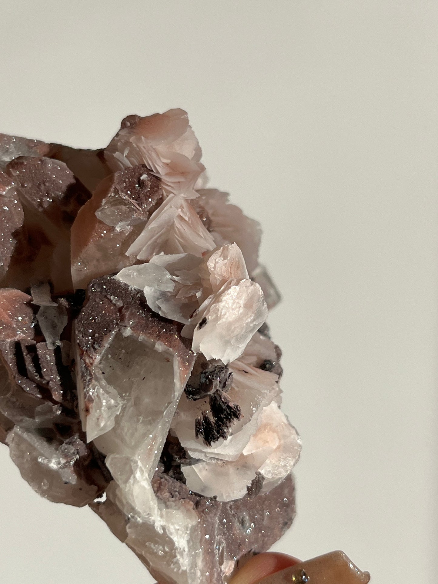 Pink Sakura Blossom Calcite on Quartz Specimen B