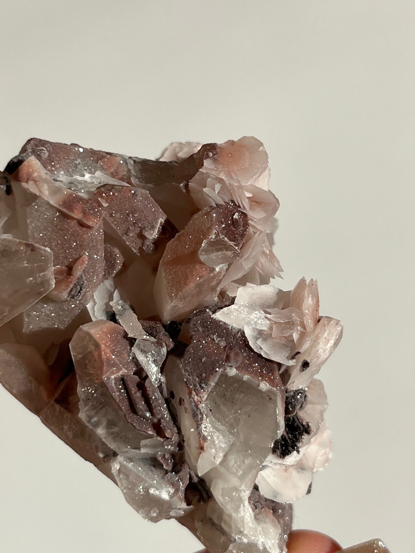 Pink Sakura Blossom Calcite on Quartz Specimen B
