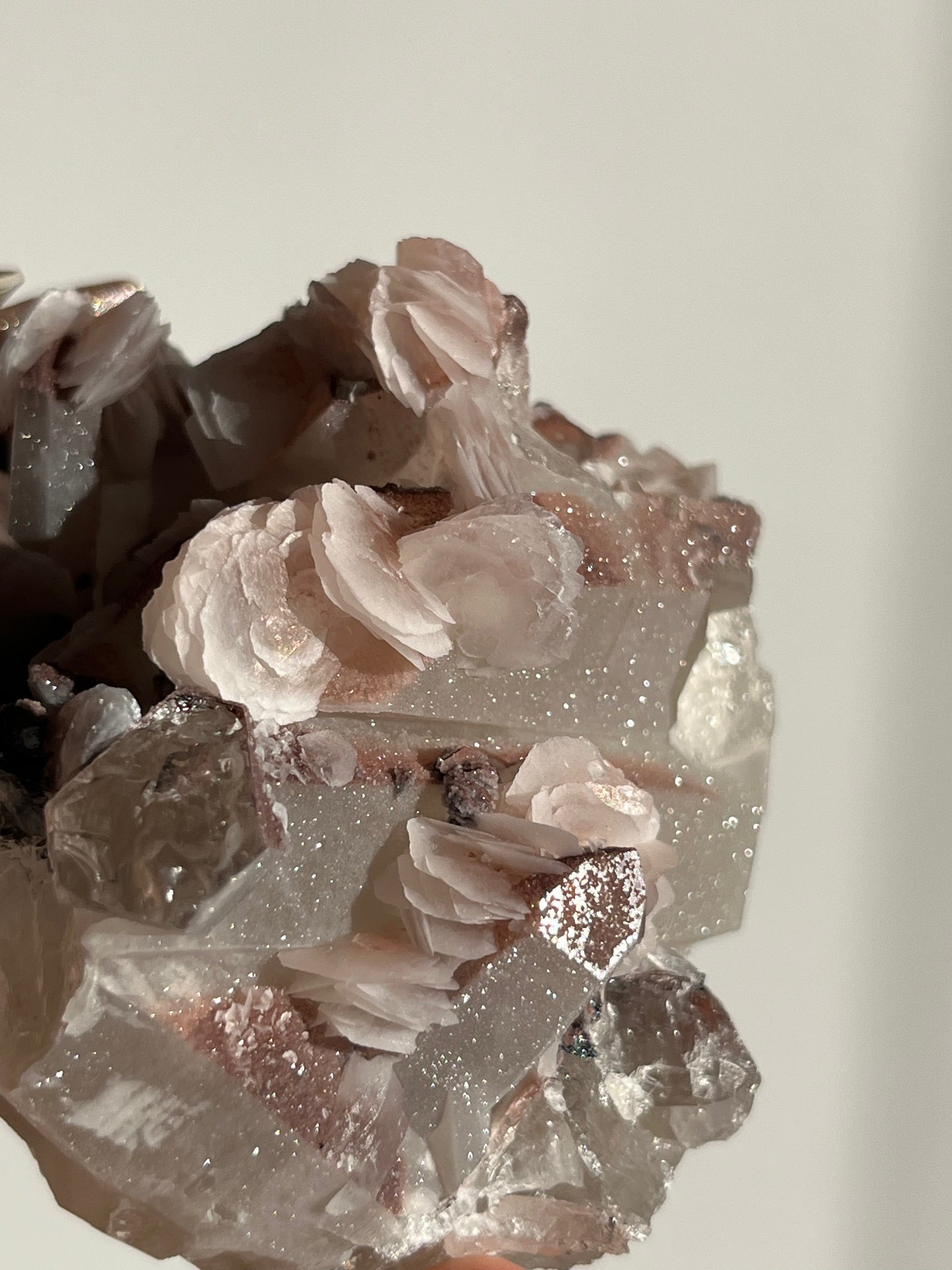 Pink Sakura Blossom Calcite on Quartz Specimen B