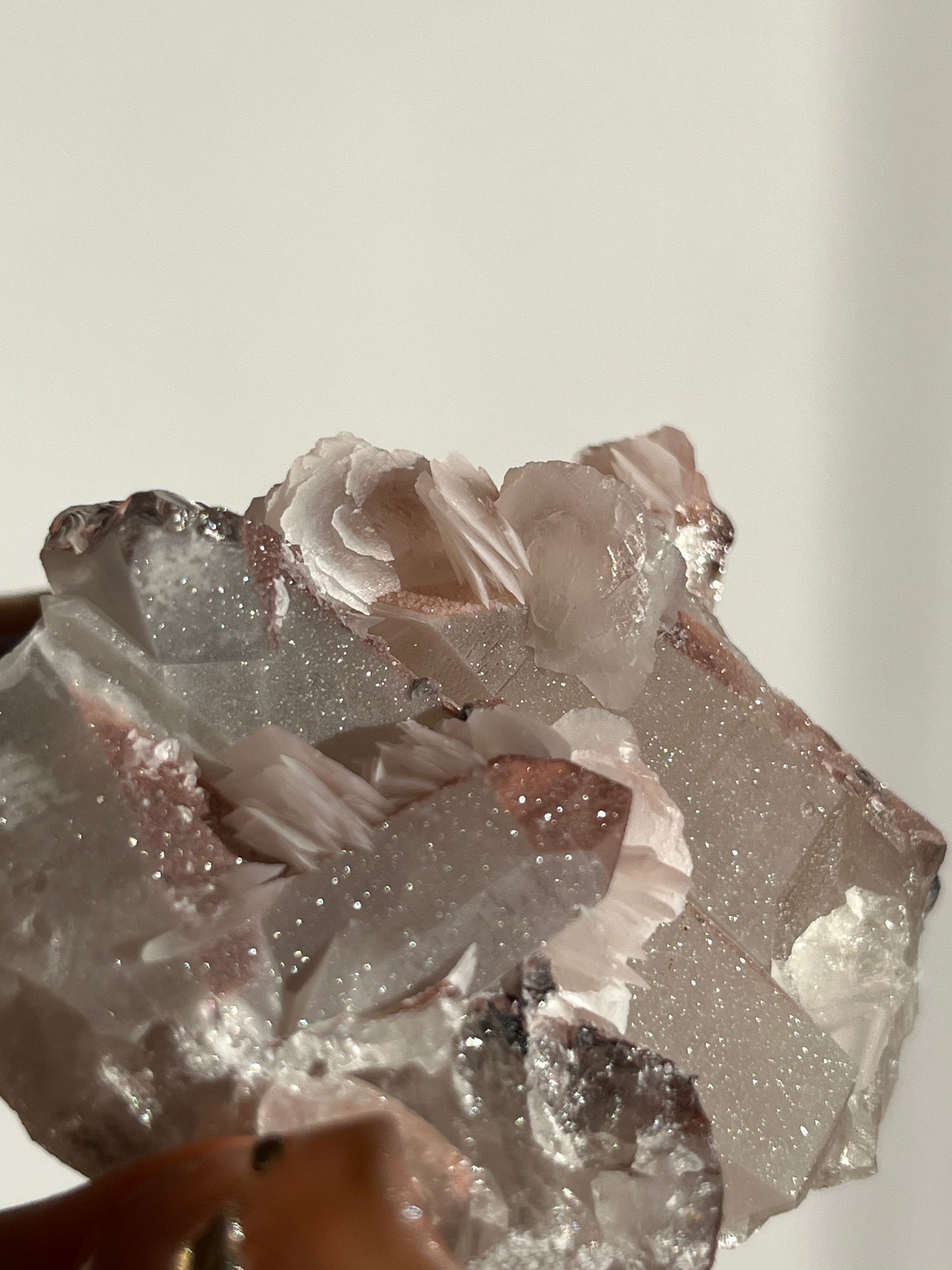 Pink Sakura Blossom Calcite on Quartz Specimen B