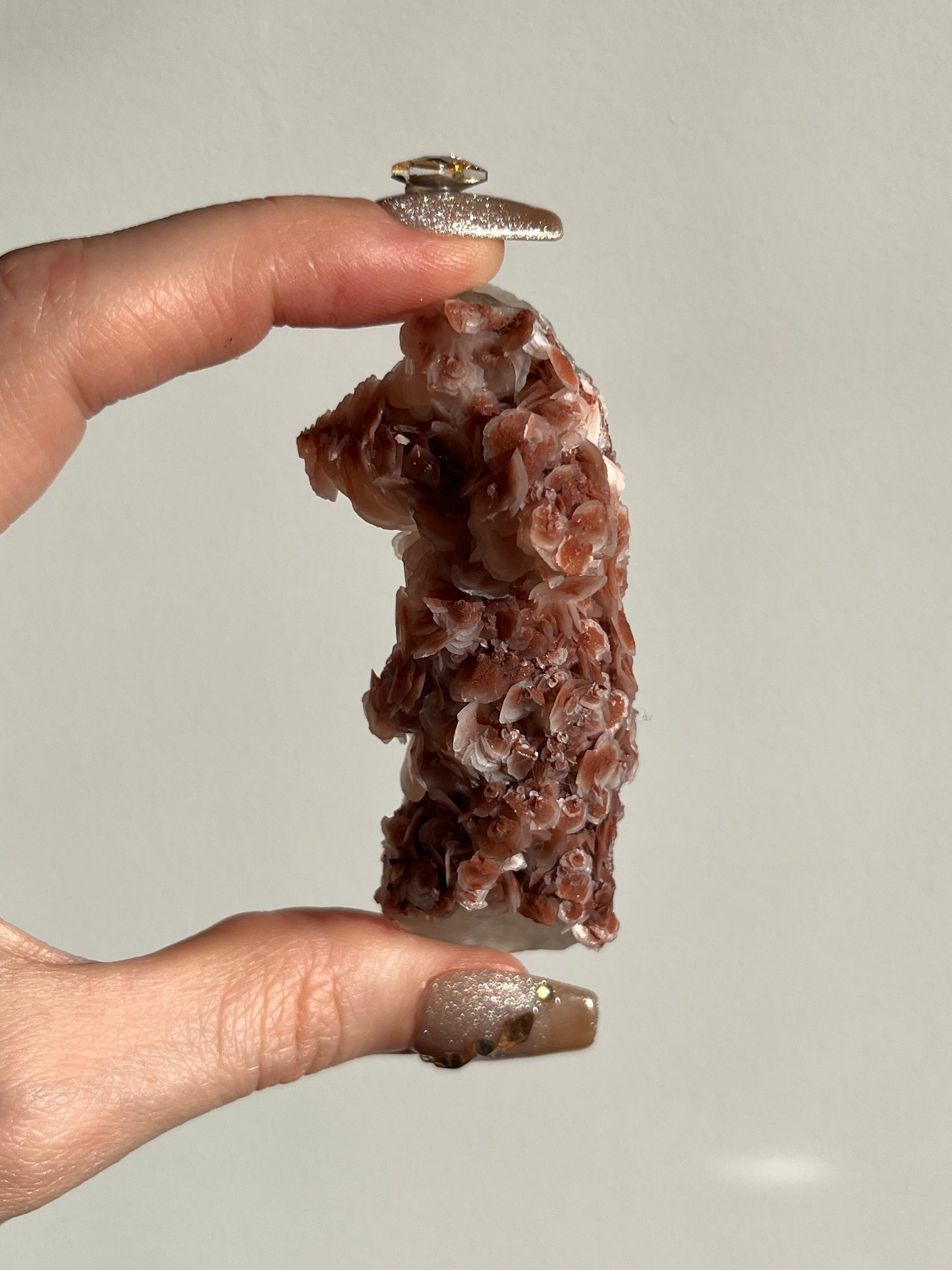 Pink Sakura Blossom Calcite on Quartz Specimen C