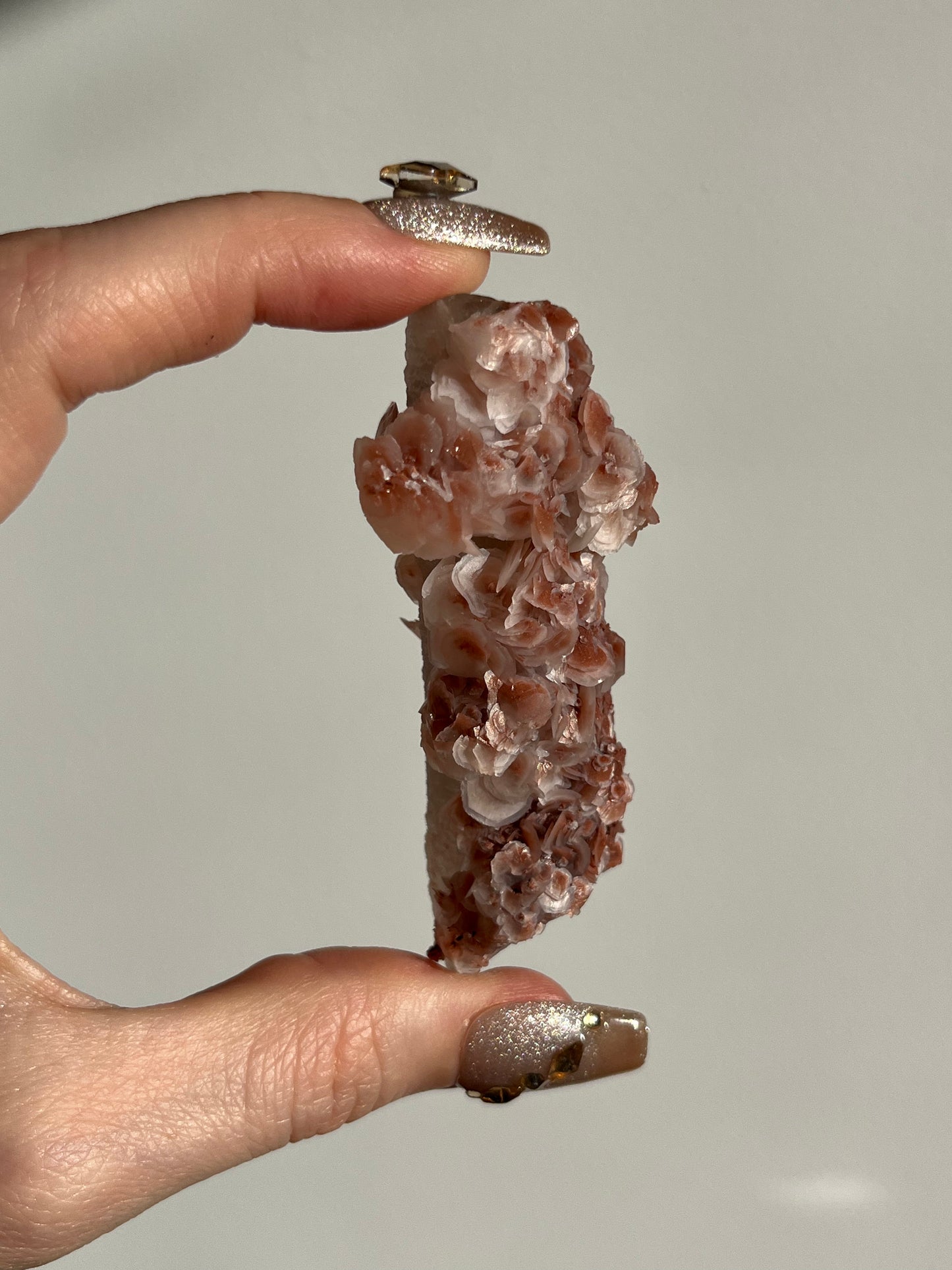 Pink Sakura Blossom Calcite on Quartz Specimen C
