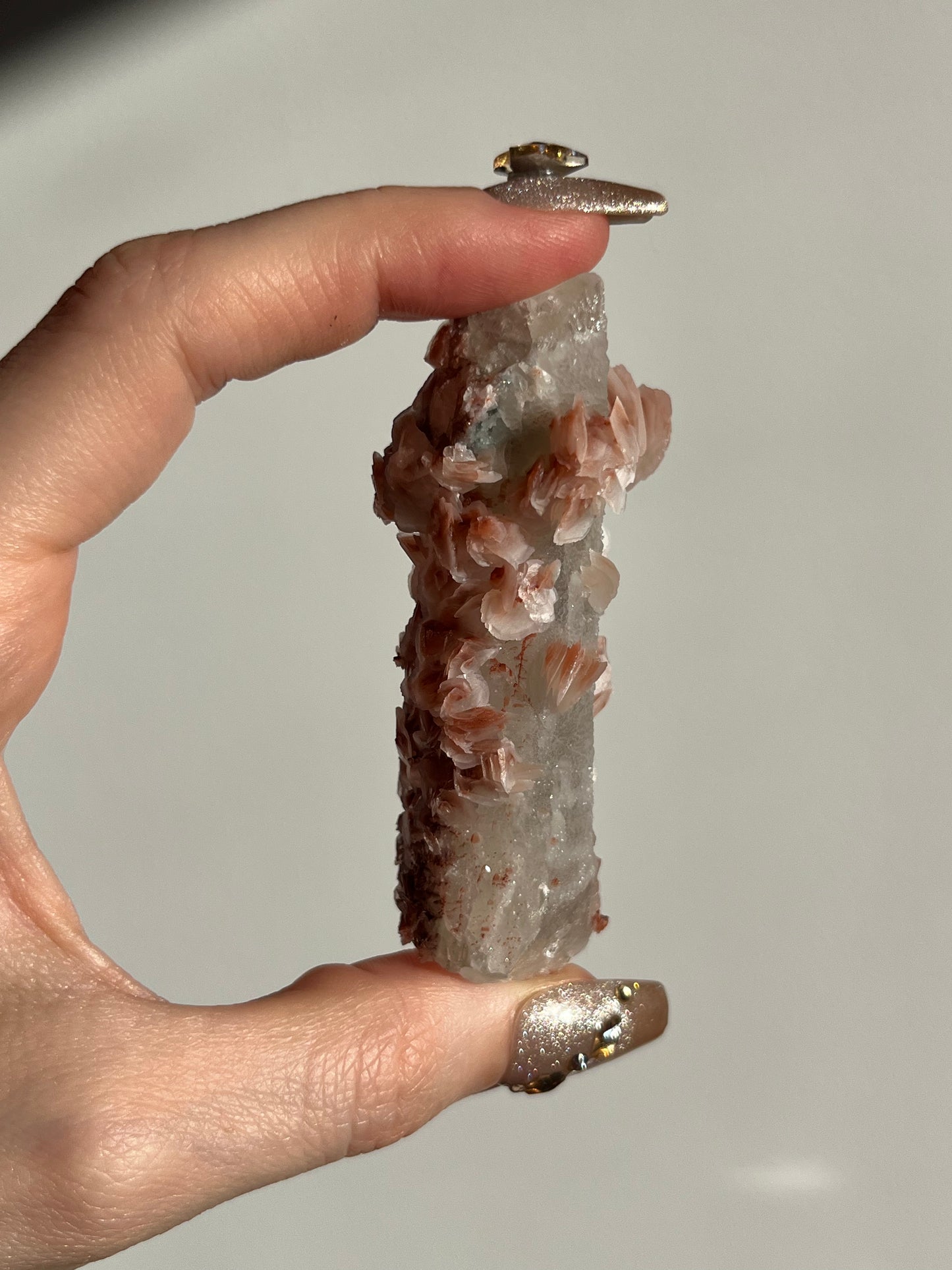 Pink Sakura Blossom Calcite on Quartz Specimen C