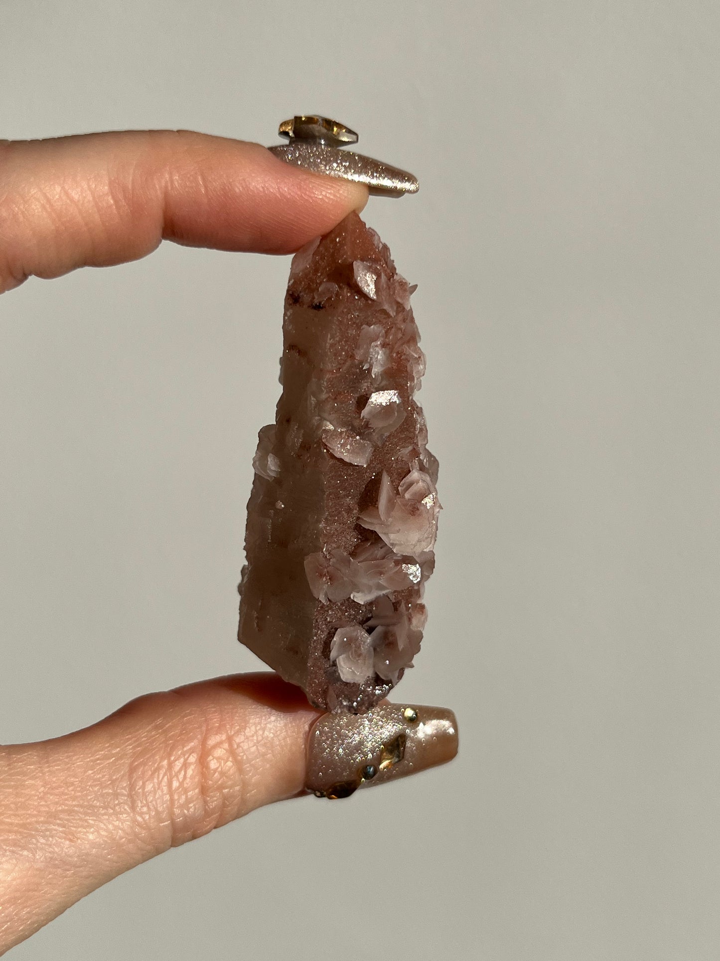 Pink Sakura Blossom Calcite on Quartz Specimen D