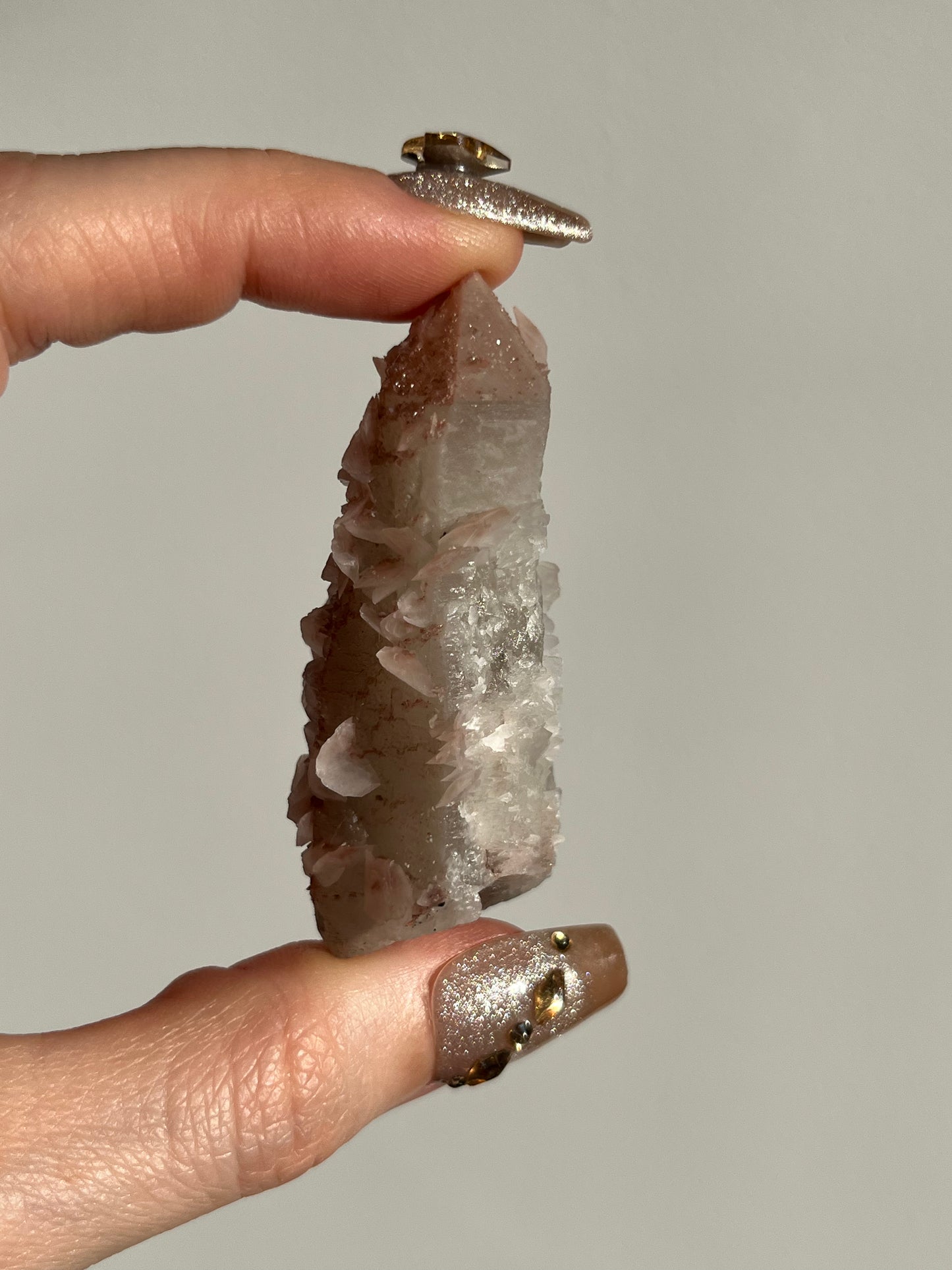 Pink Sakura Blossom Calcite on Quartz Specimen D