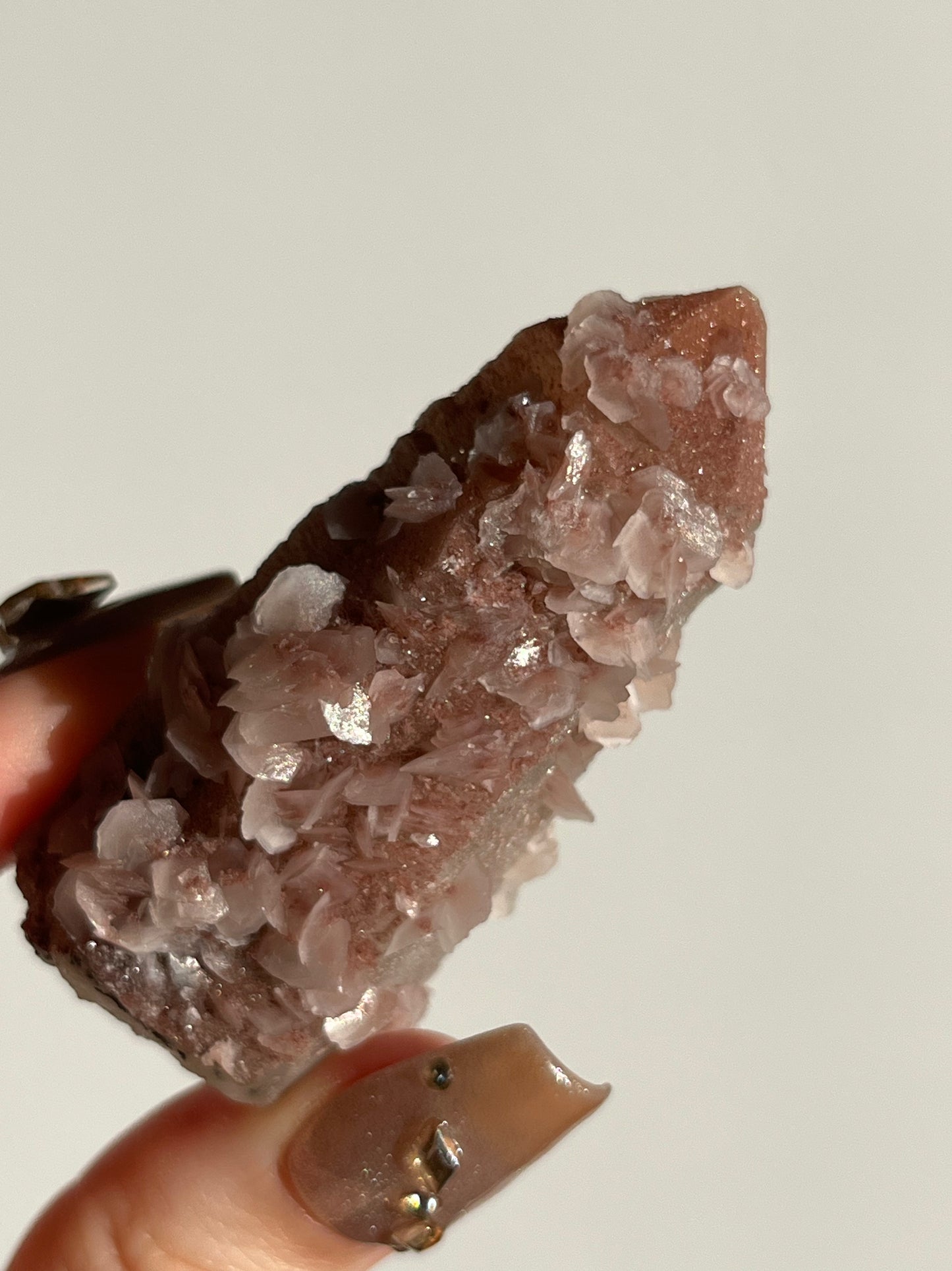 Pink Sakura Blossom Calcite on Quartz Specimen D