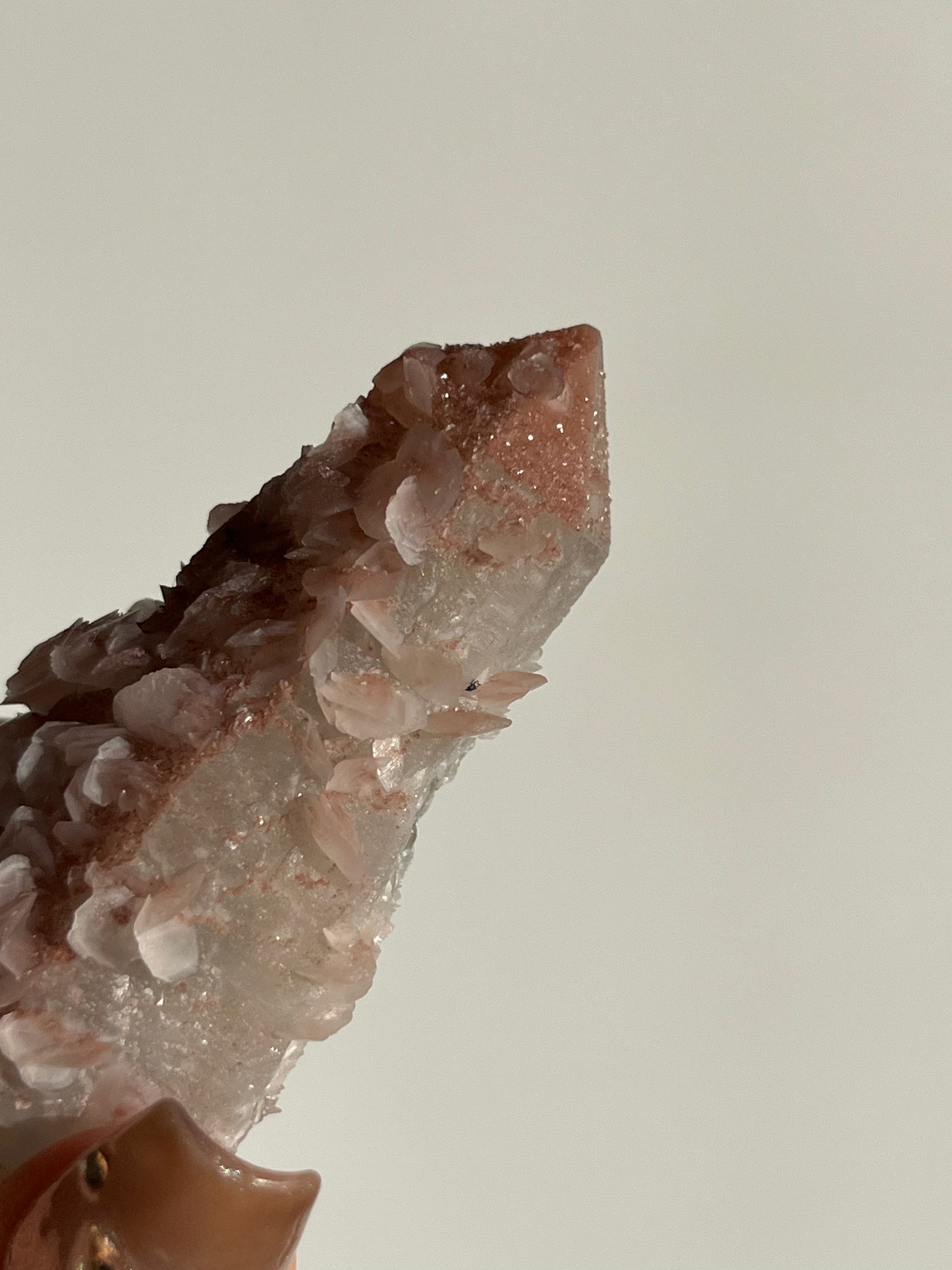 Pink Sakura Blossom Calcite on Quartz Specimen D