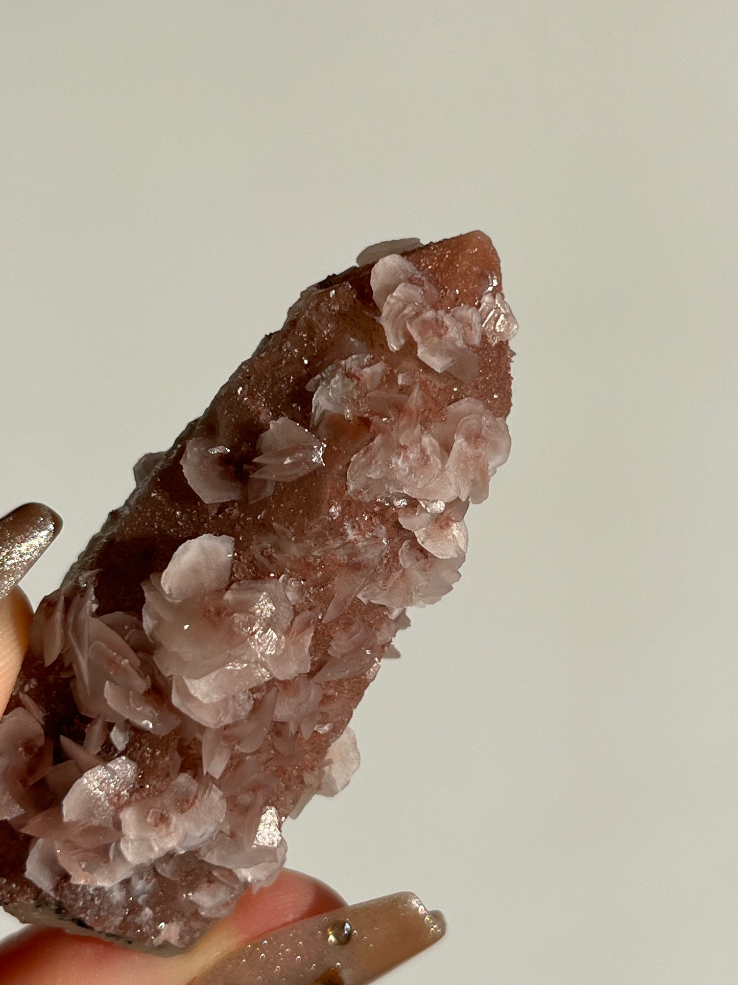 Pink Sakura Blossom Calcite on Quartz Specimen D