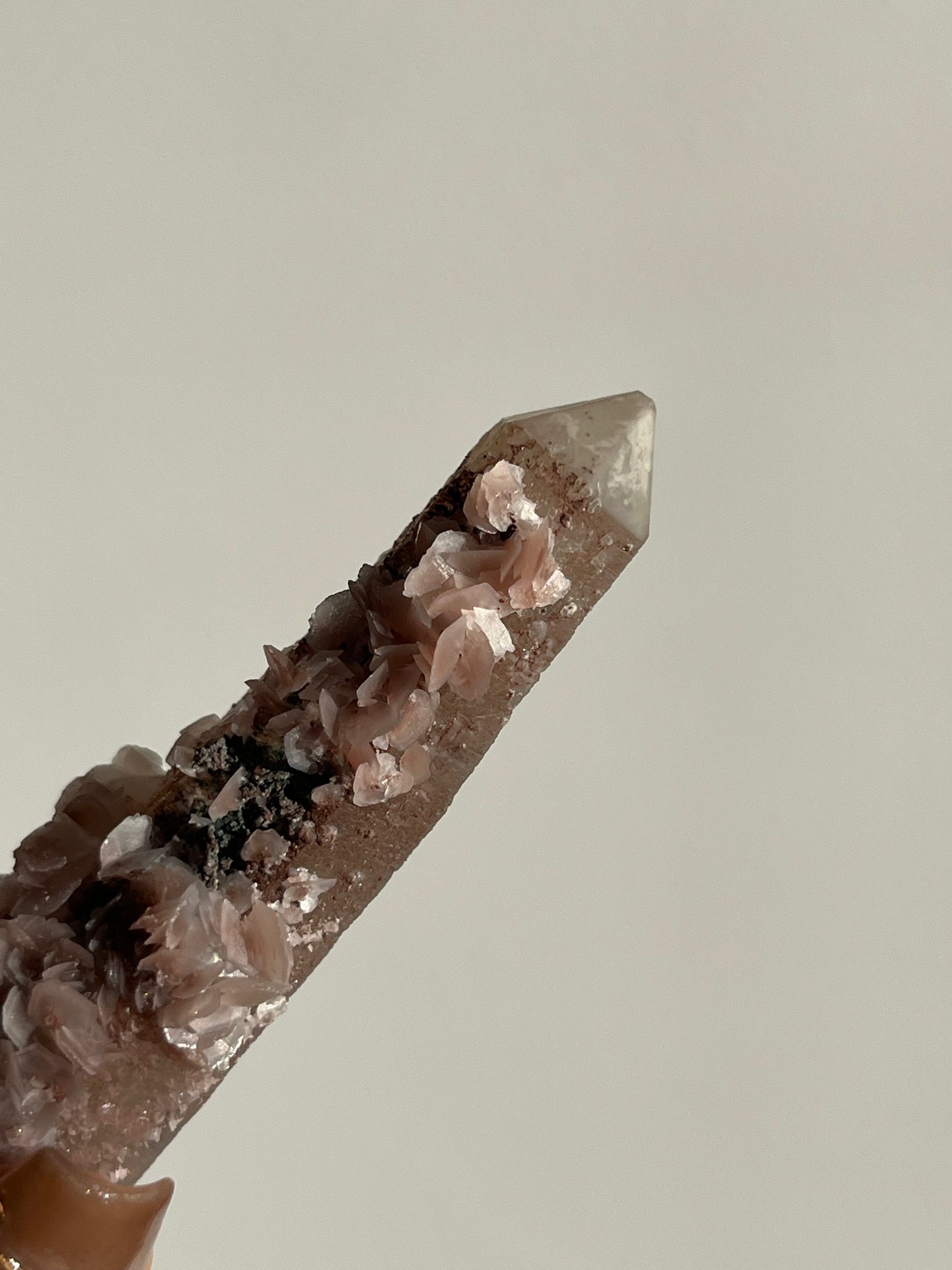Pink Sakura Blossom Calcite on Quartz Specimen E