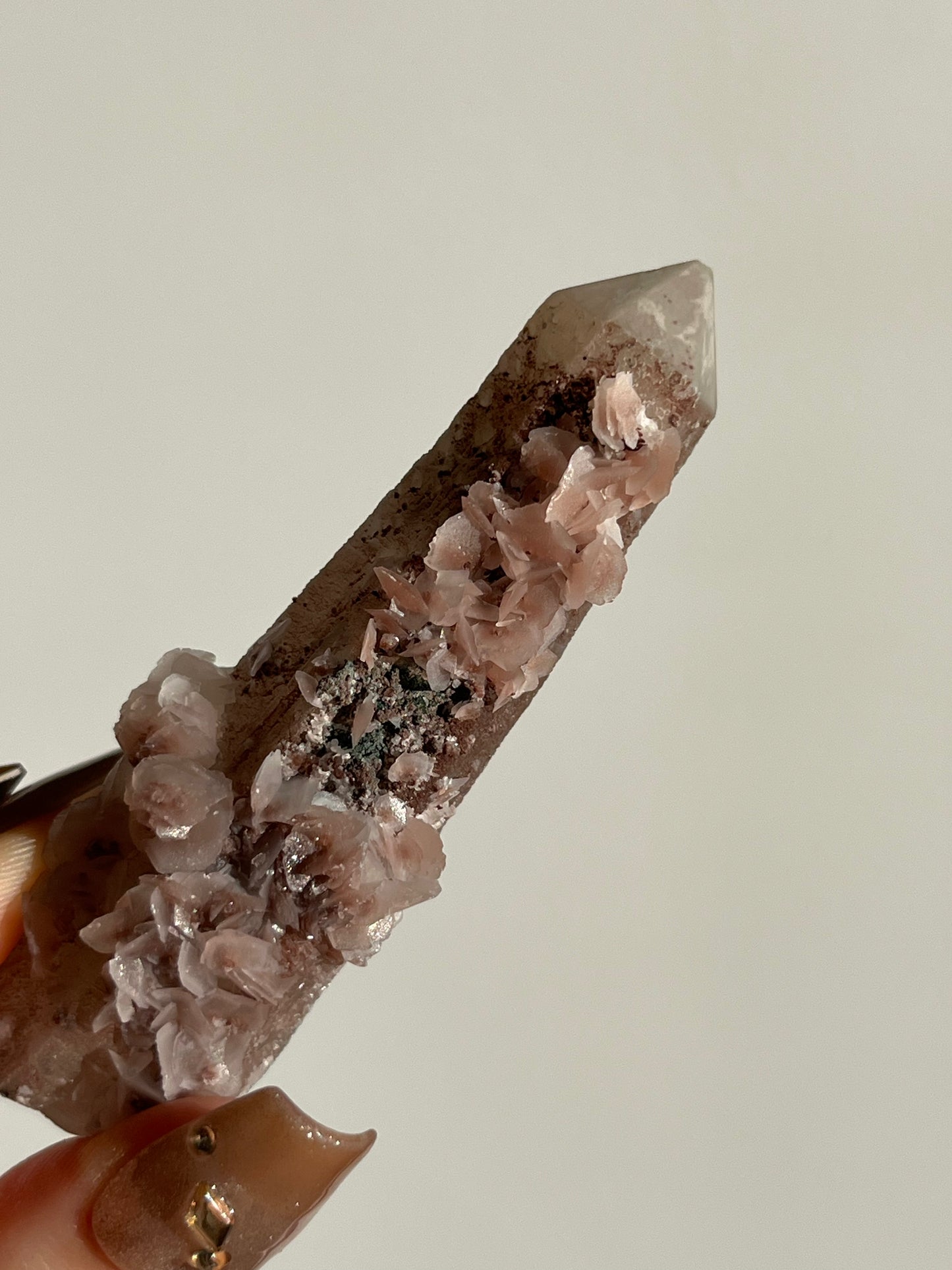 Pink Sakura Blossom Calcite on Quartz Specimen E
