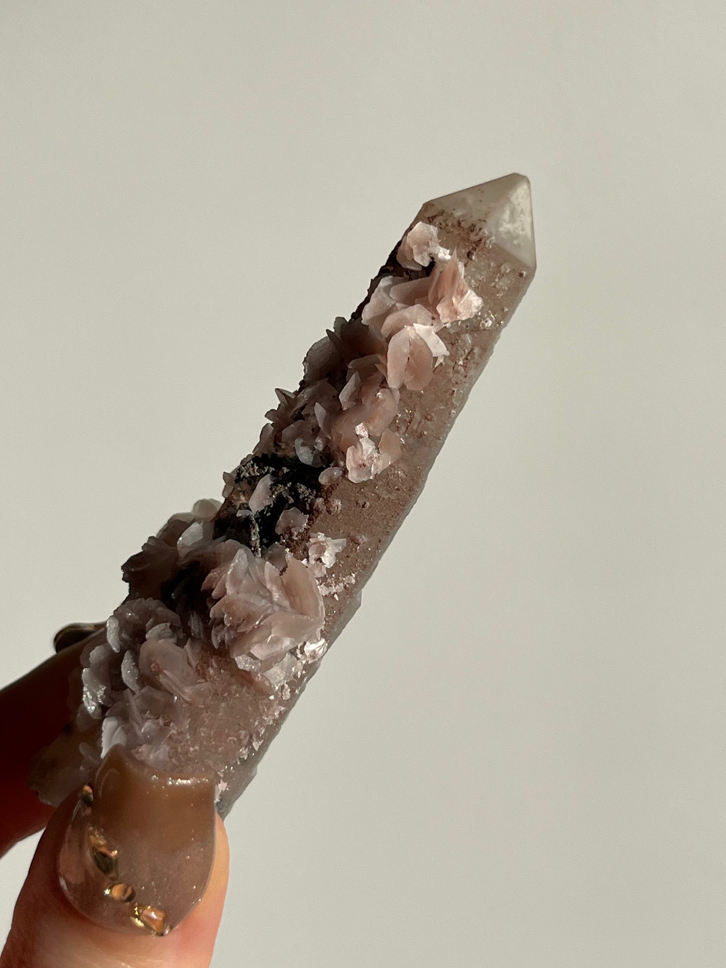 Pink Sakura Blossom Calcite on Quartz Specimen E