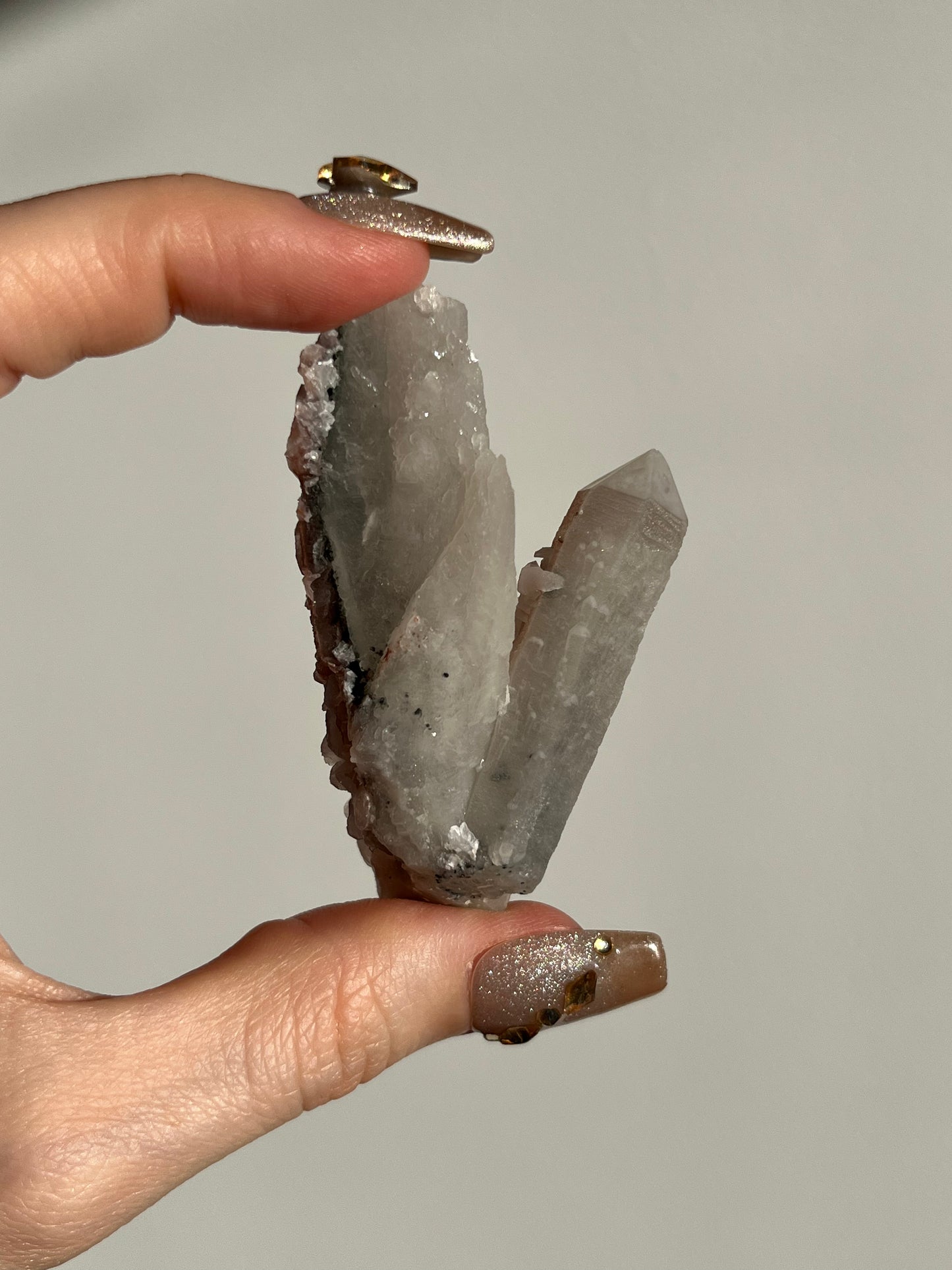 Pink Sakura Blossom Calcite on Quartz Specimen F