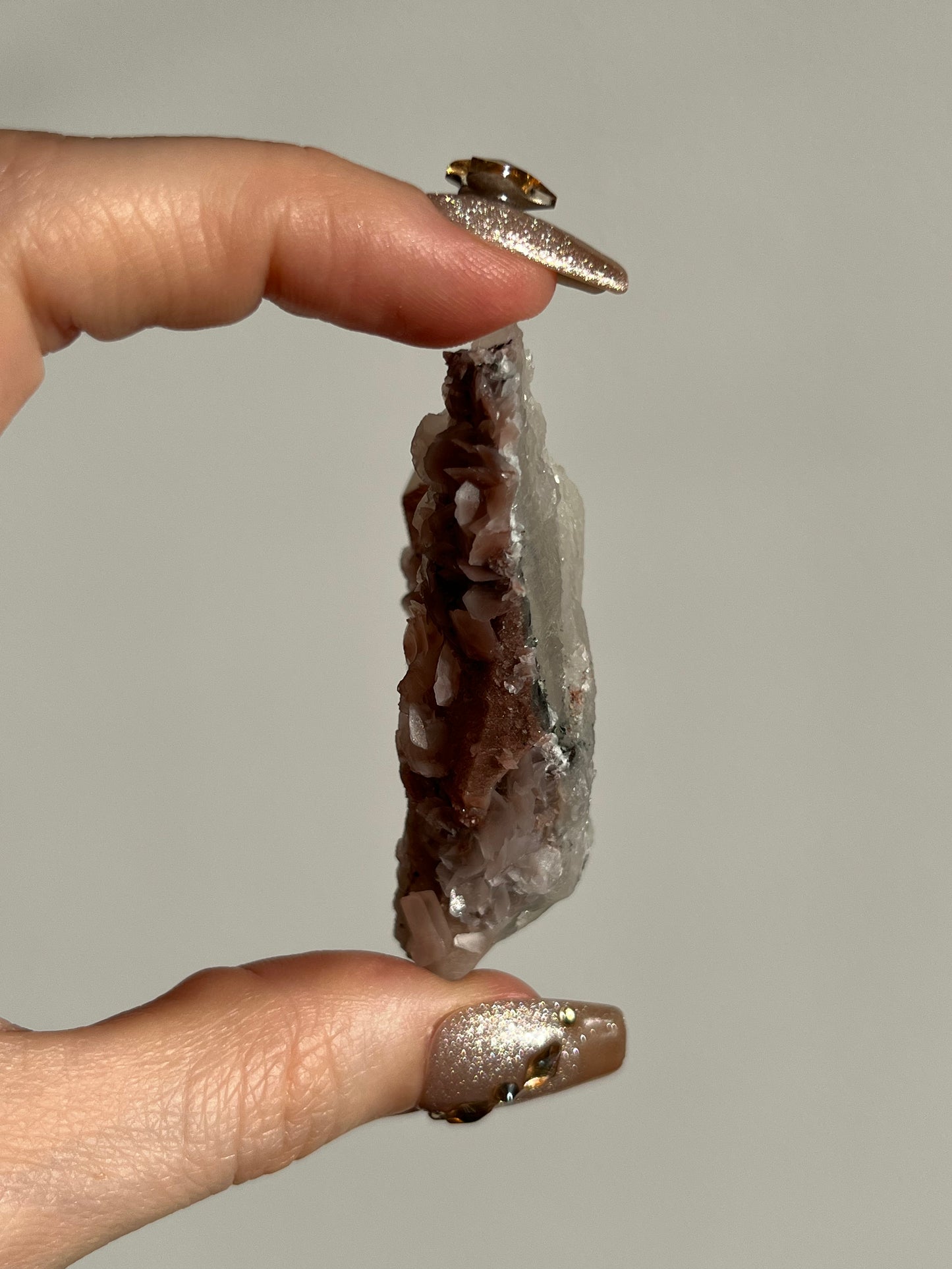 Pink Sakura Blossom Calcite on Quartz Specimen F