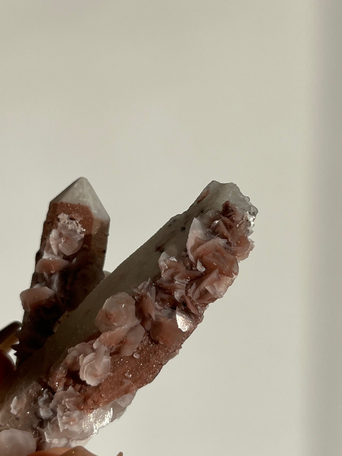 Pink Sakura Blossom Calcite on Quartz Specimen F