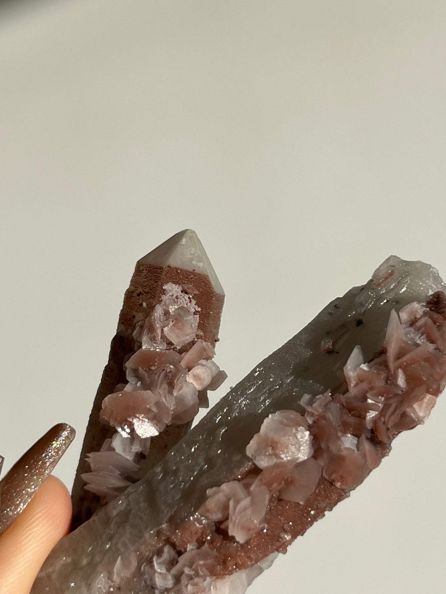 Pink Sakura Blossom Calcite on Quartz Specimen F