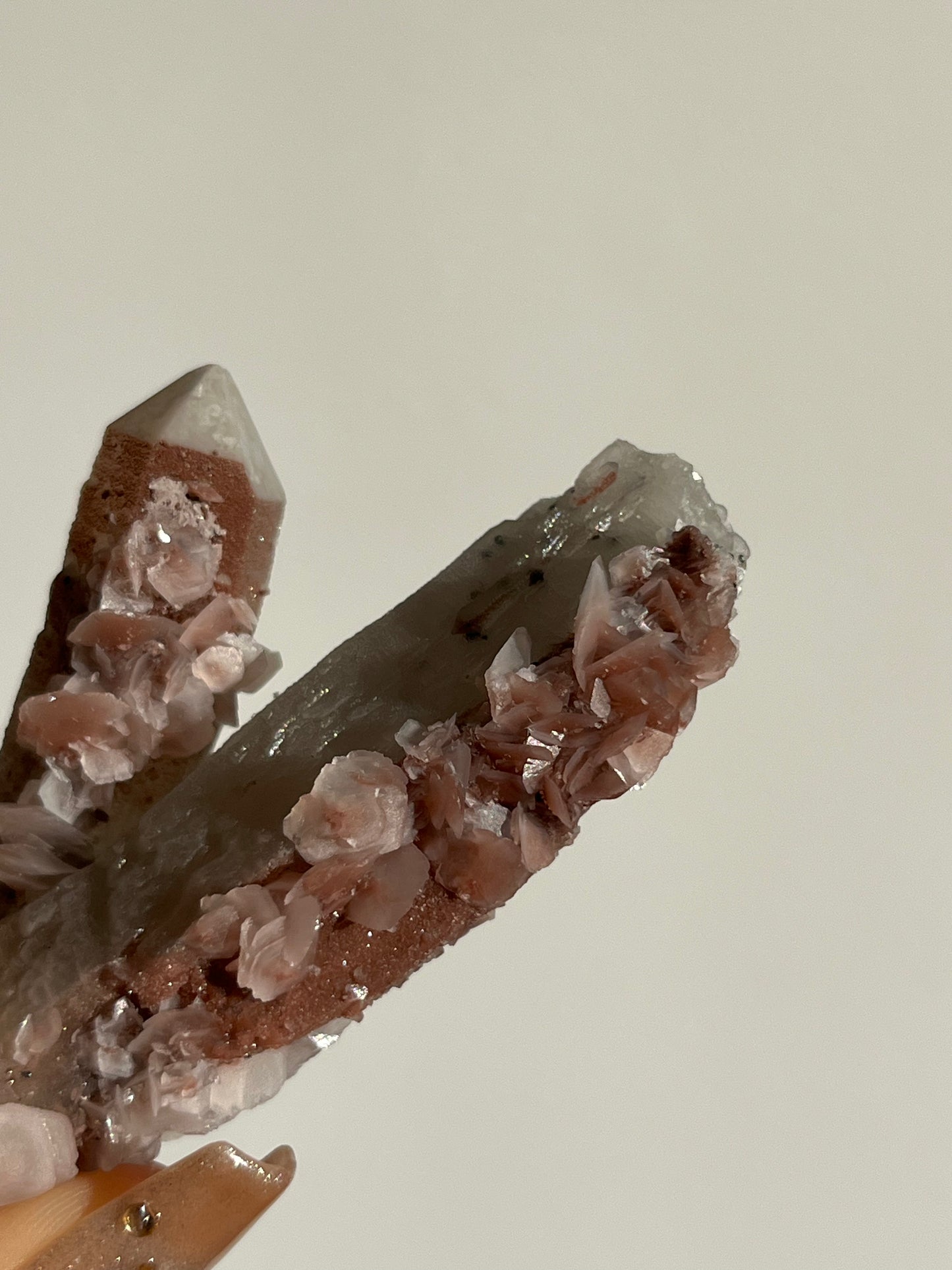 Pink Sakura Blossom Calcite on Quartz Specimen F