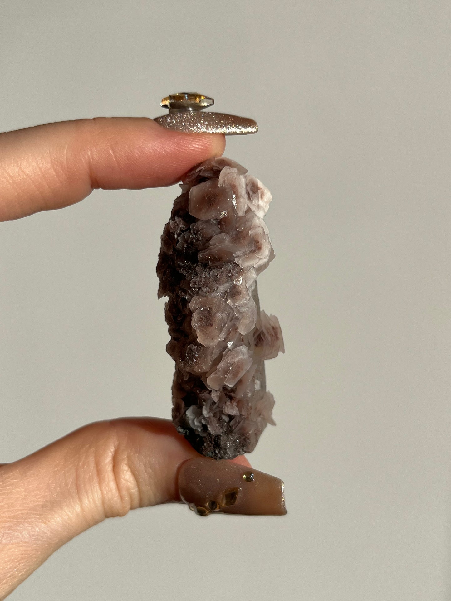 Pink Sakura Blossom Calcite on Quartz Specimen G
