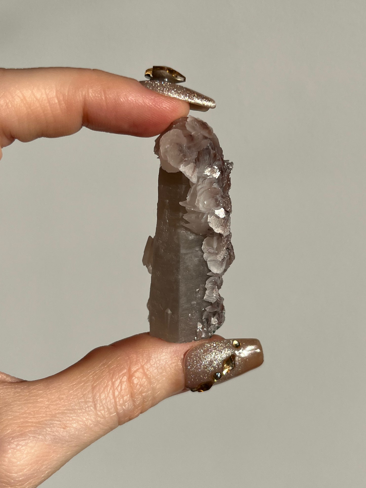 Pink Sakura Blossom Calcite on Quartz Specimen G