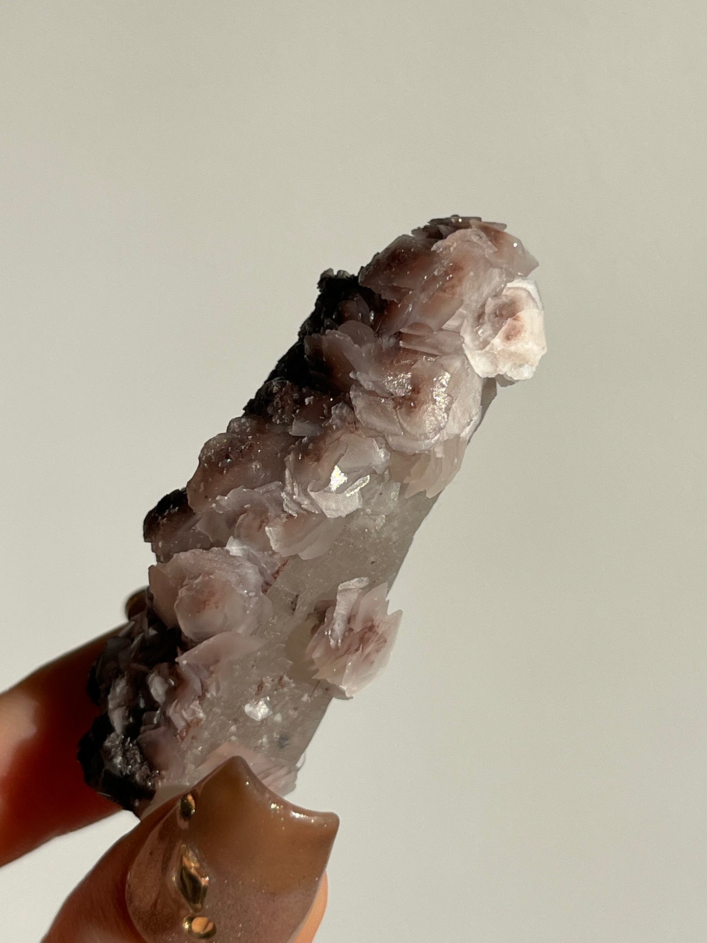 Pink Sakura Blossom Calcite on Quartz Specimen G