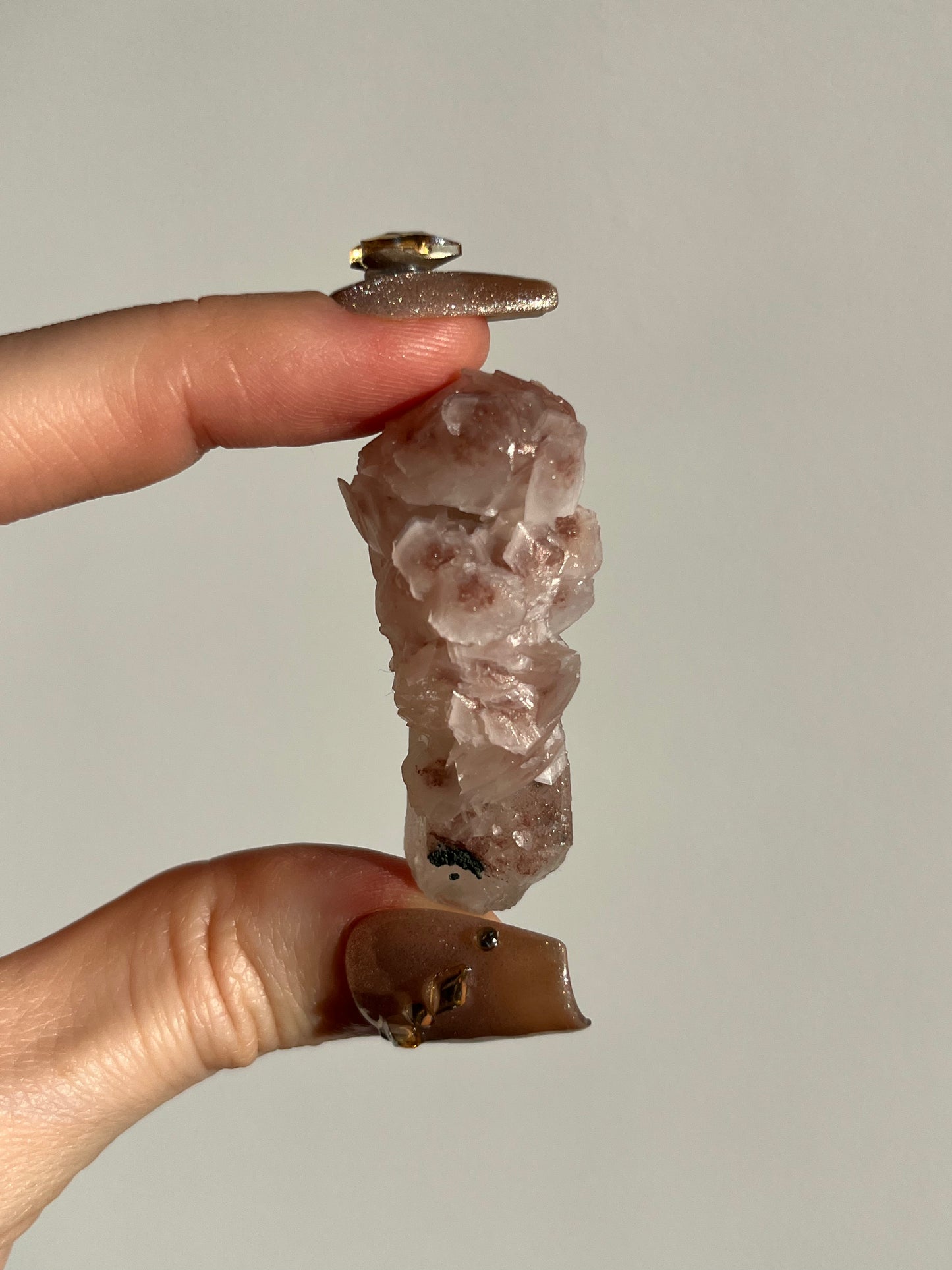 Pink Sakura Blossom Calcite on Quartz Specimen H