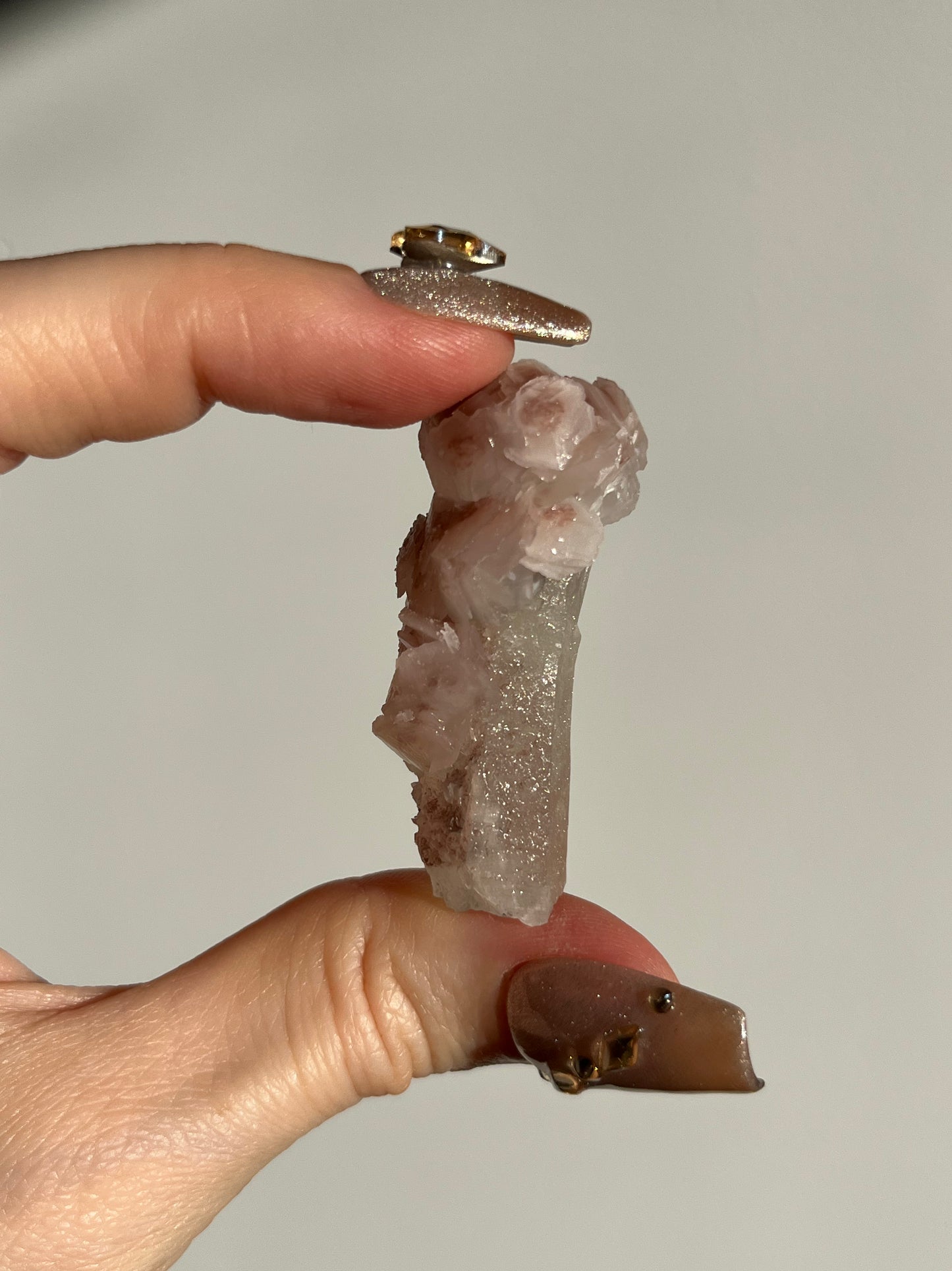 Pink Sakura Blossom Calcite on Quartz Specimen H