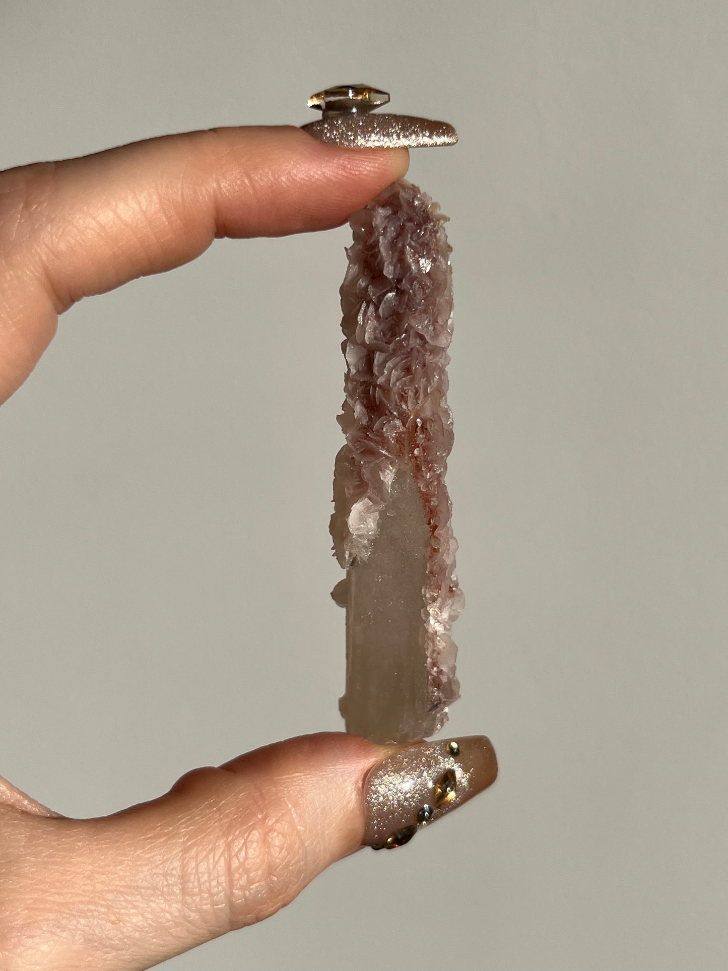 Pink Sakura Blossom Calcite on Quartz Specimen I
