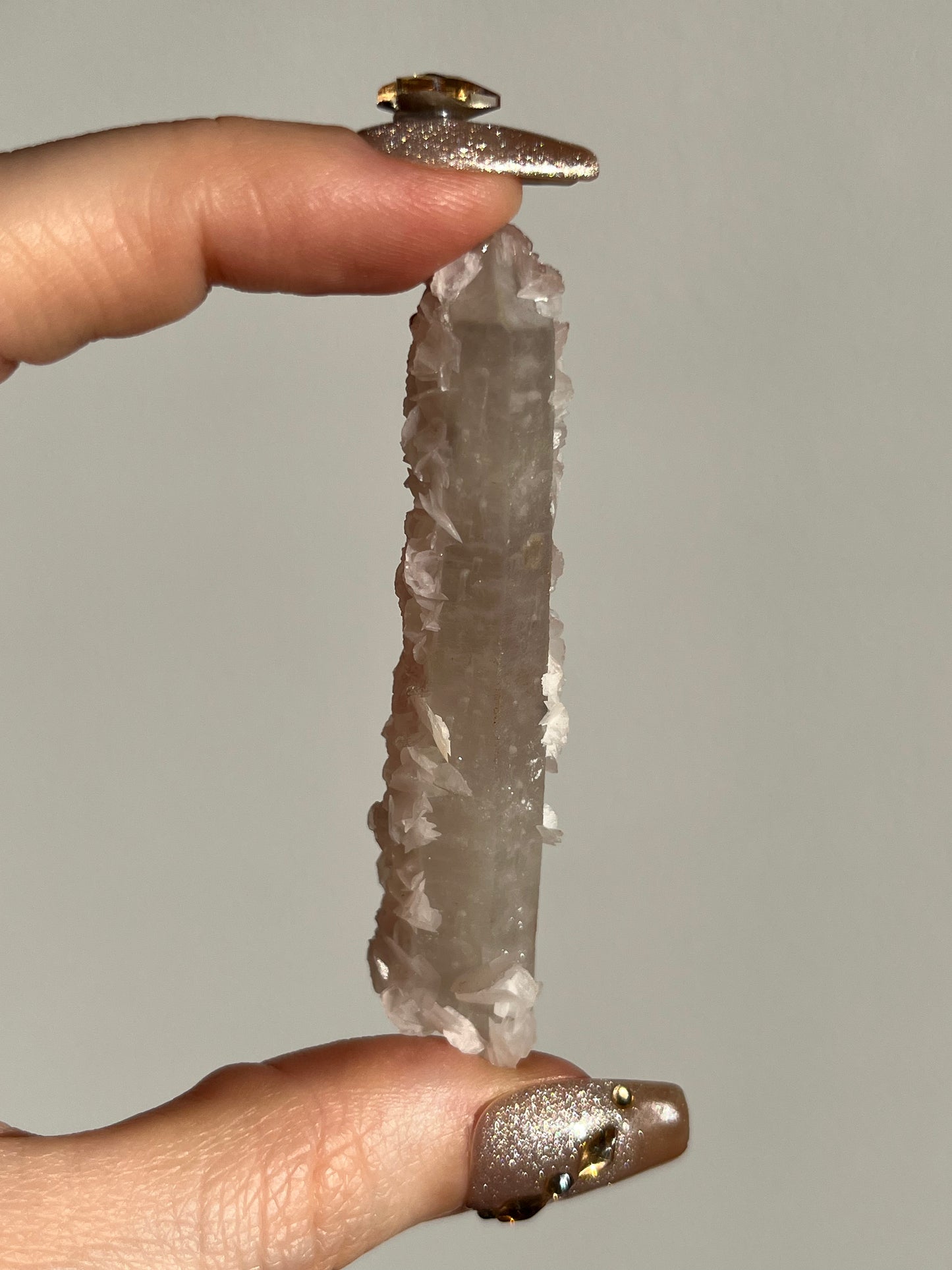 Pink Sakura Blossom Calcite on Quartz Specimen I