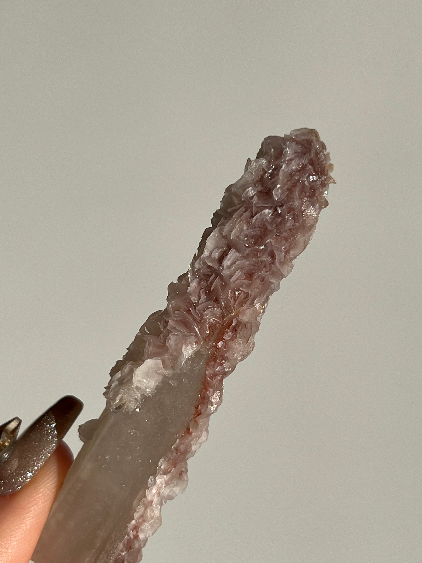 Pink Sakura Blossom Calcite on Quartz Specimen I