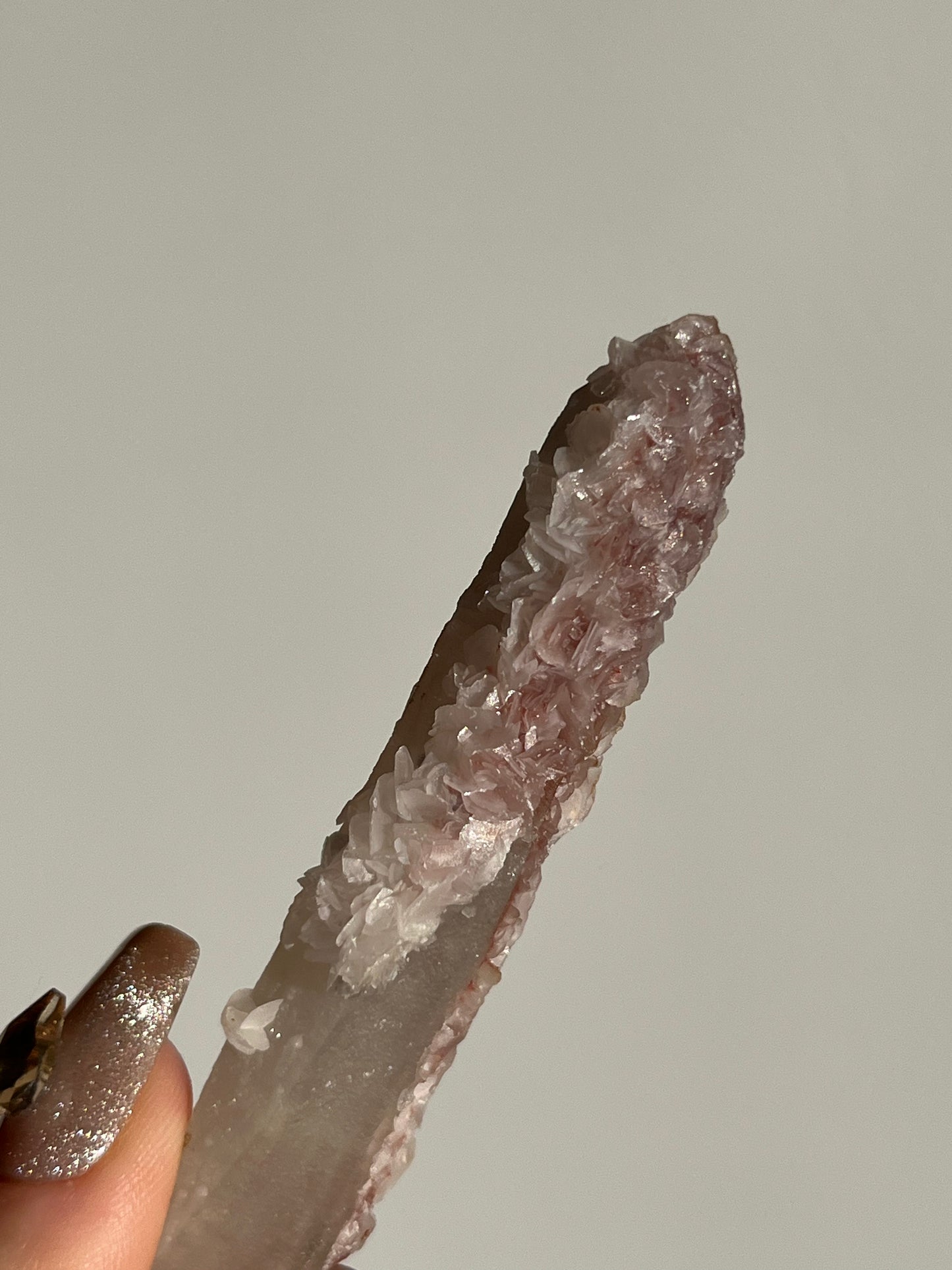Pink Sakura Blossom Calcite on Quartz Specimen I