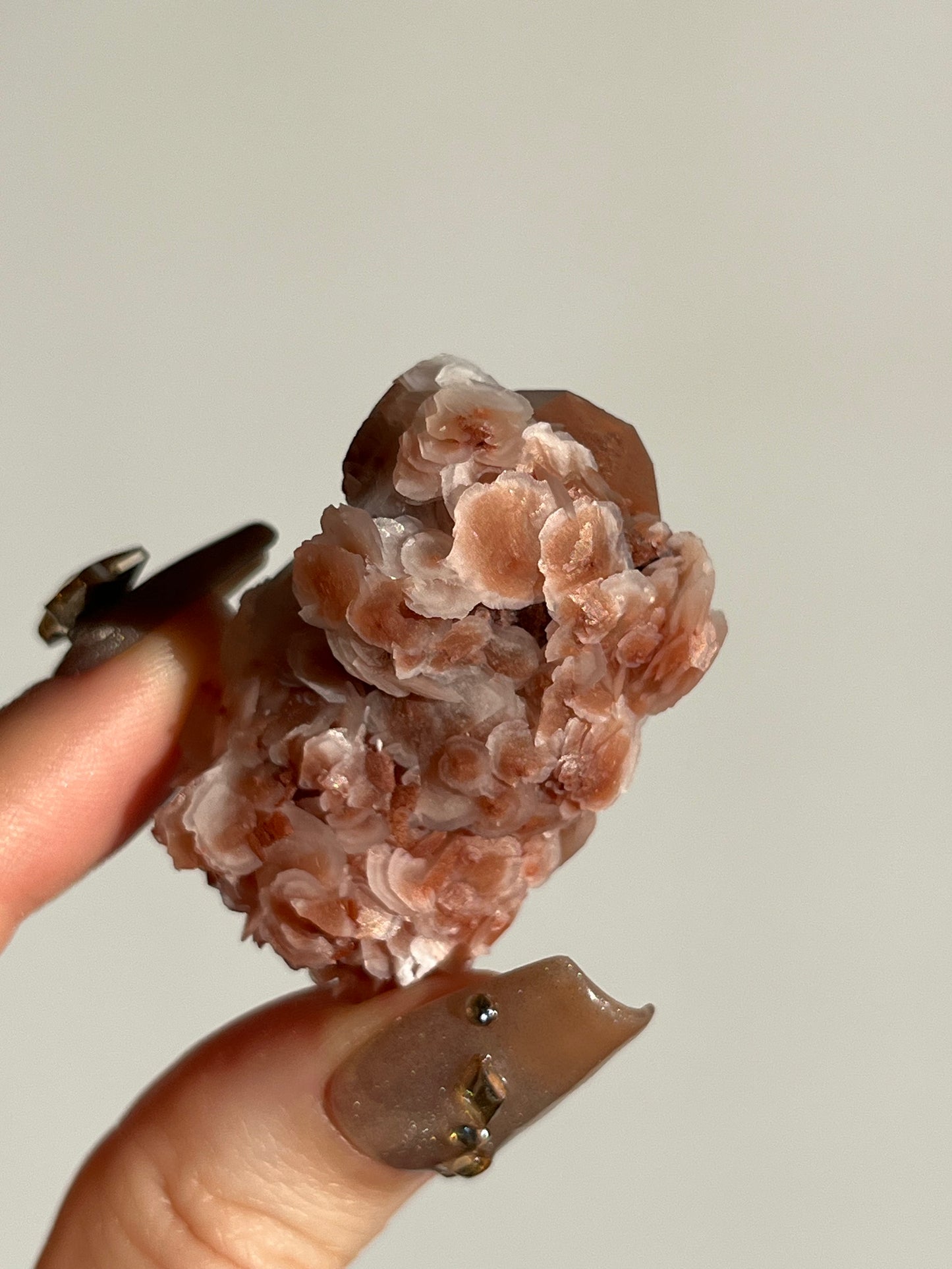 Peach Sakura Blossom Calcite on Elestial DT Quartz Specimen J
