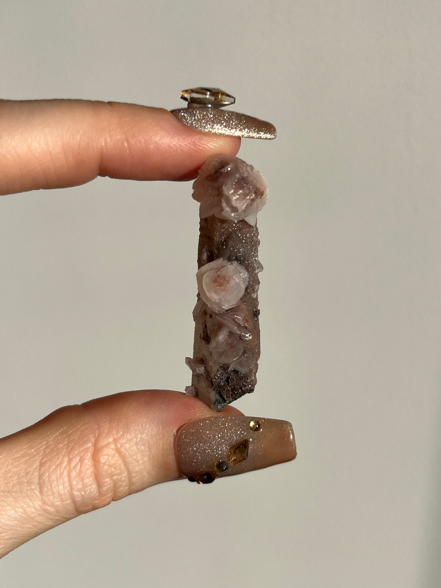 Pink Sakura Blossom Calcite on Quartz Specimen N