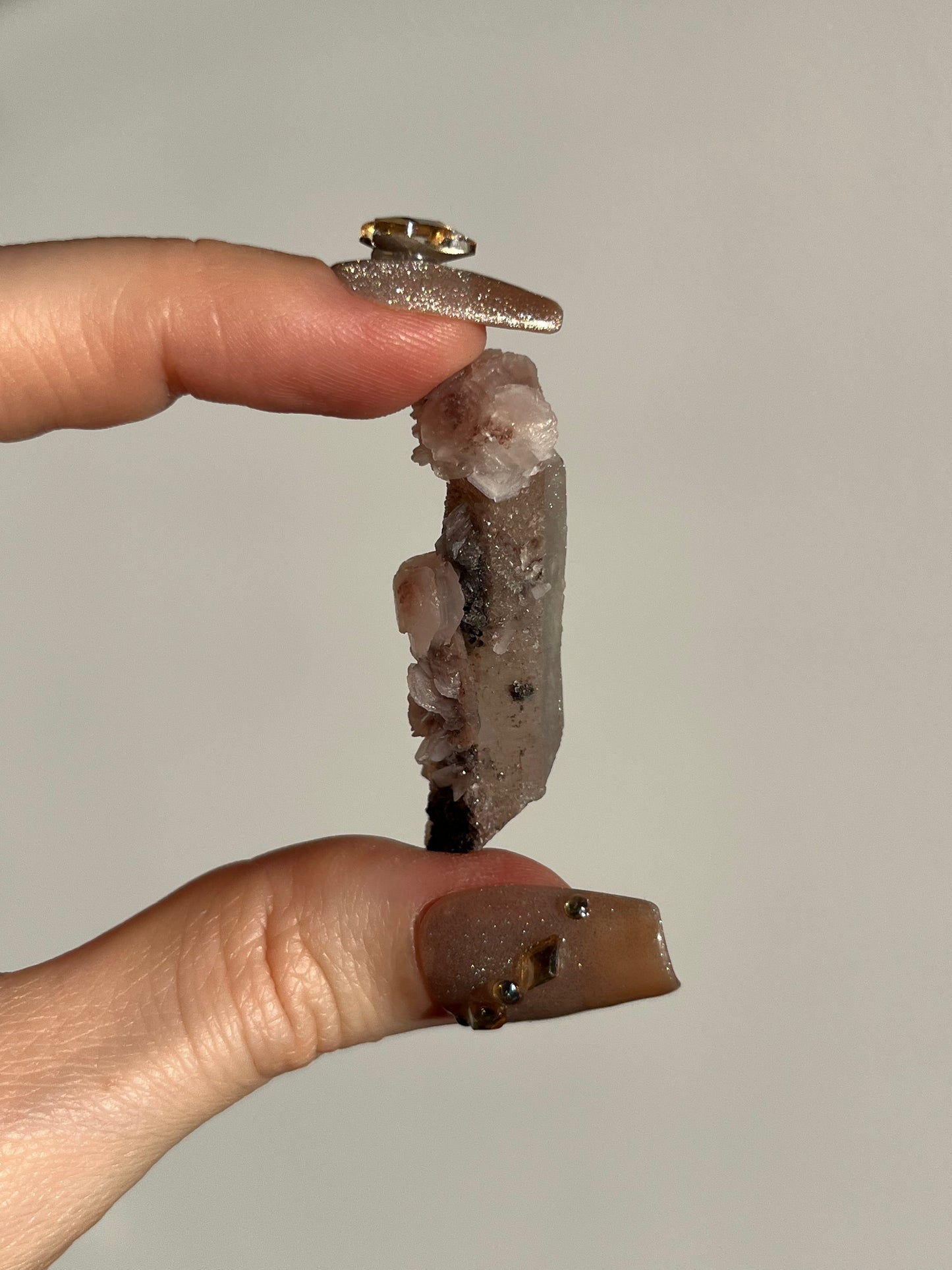 Pink Sakura Blossom Calcite on Quartz Specimen N