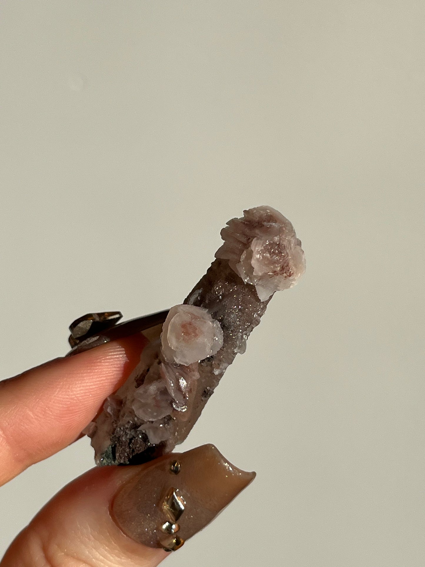 Pink Sakura Blossom Calcite on Quartz Specimen N