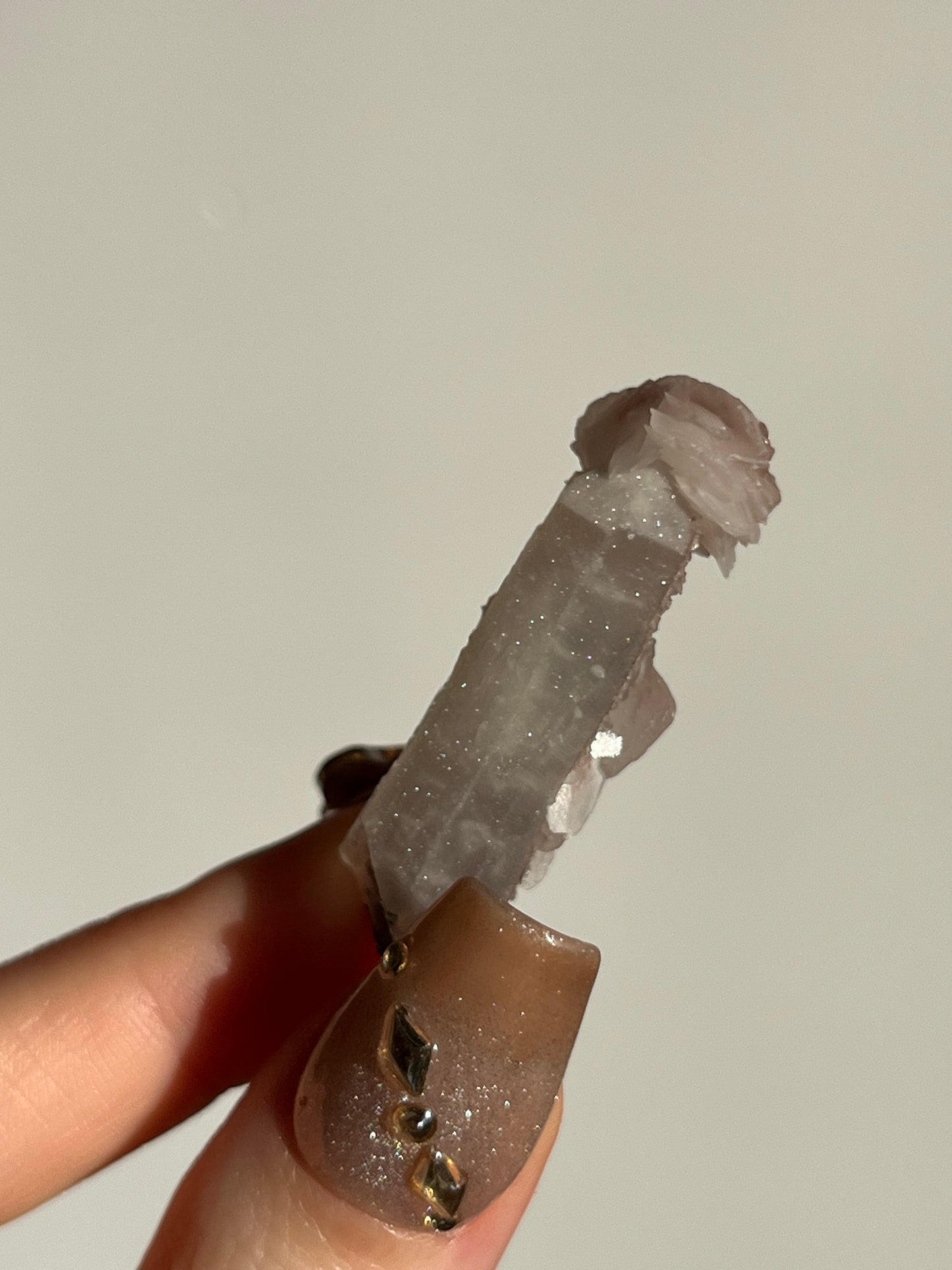 Pink Sakura Blossom Calcite on Quartz Specimen N