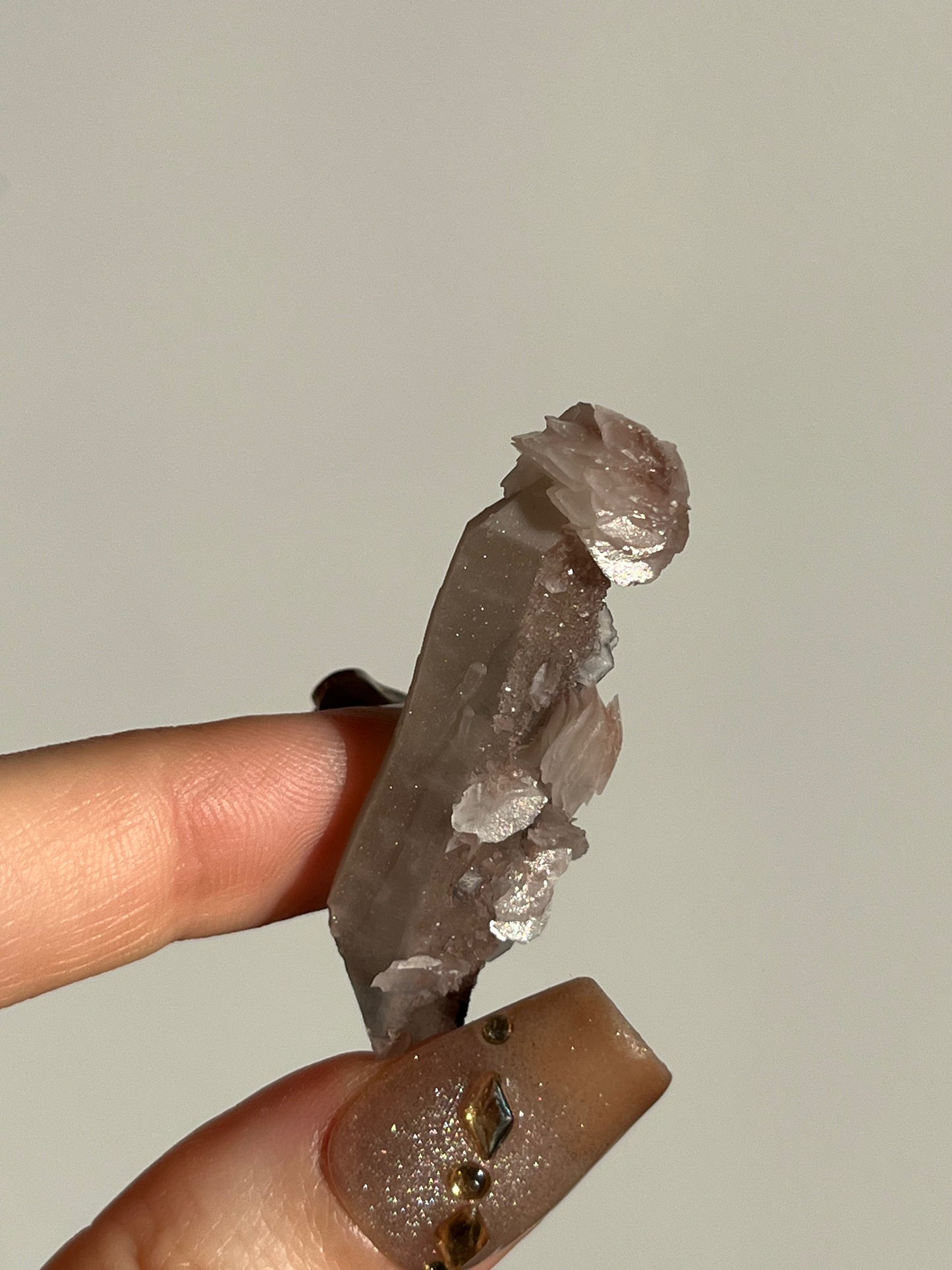 Pink Sakura Blossom Calcite on Quartz Specimen N