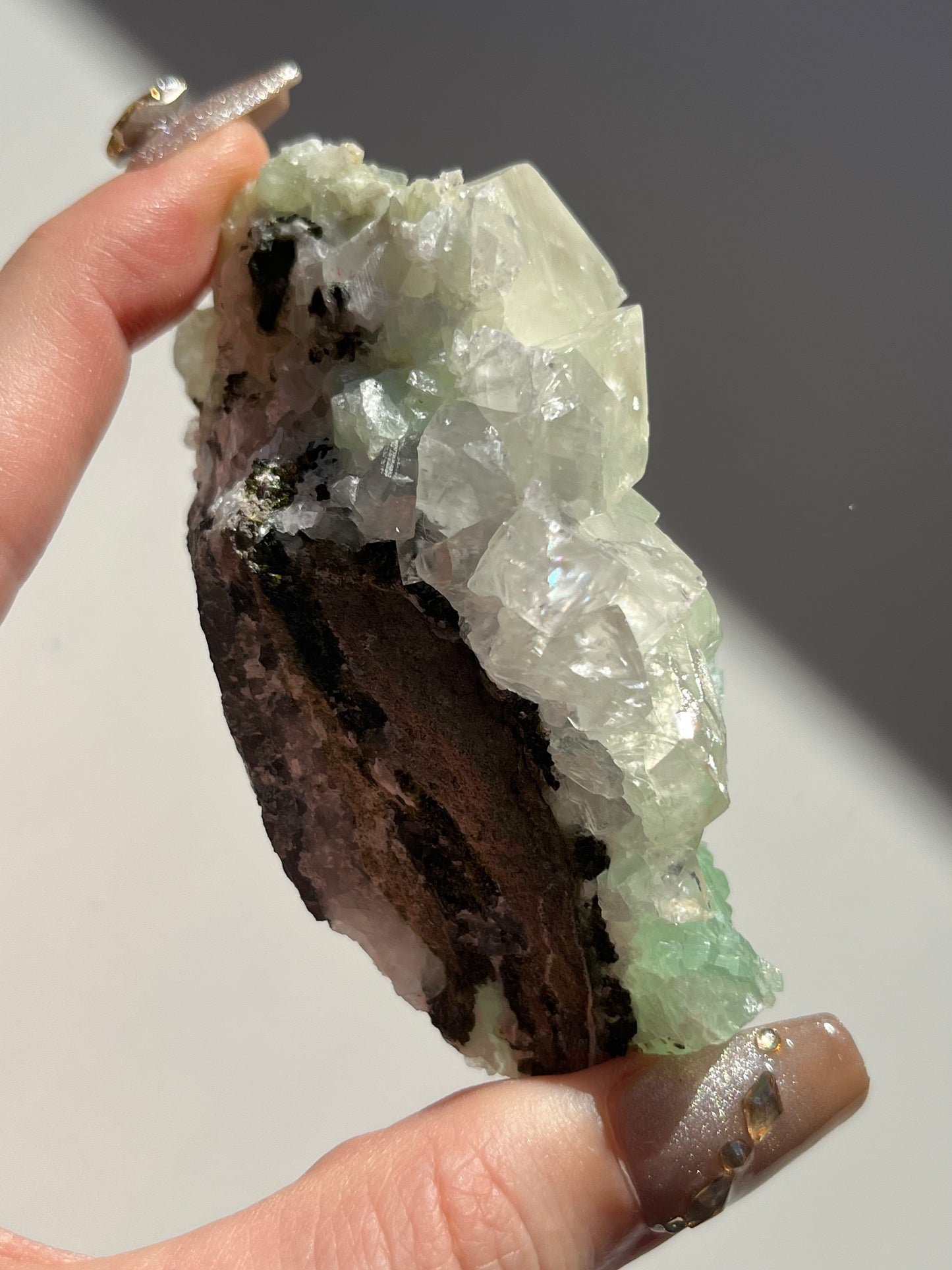 Botryoidal Prehnite with Quartz, Calcite and Analcime #A