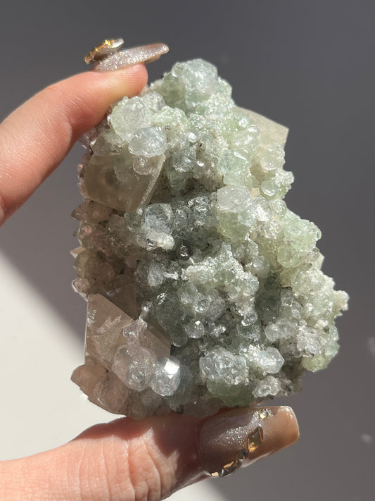 Botryoidal Prehnite with Quartz and Calcite #D