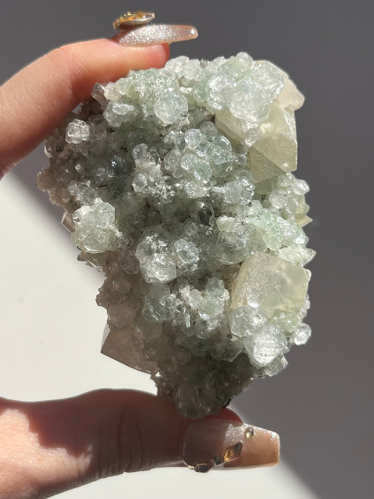 Botryoidal Prehnite with Quartz and Calcite #D
