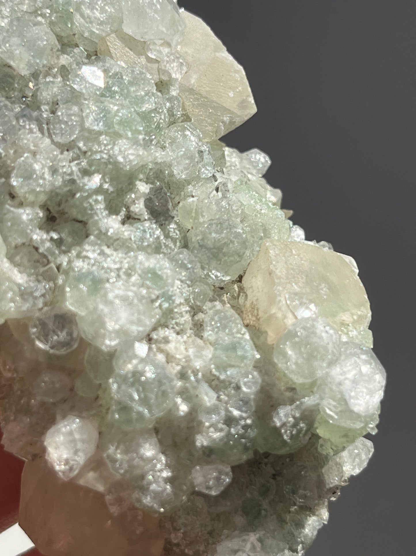 Botryoidal Prehnite with Quartz and Calcite #D