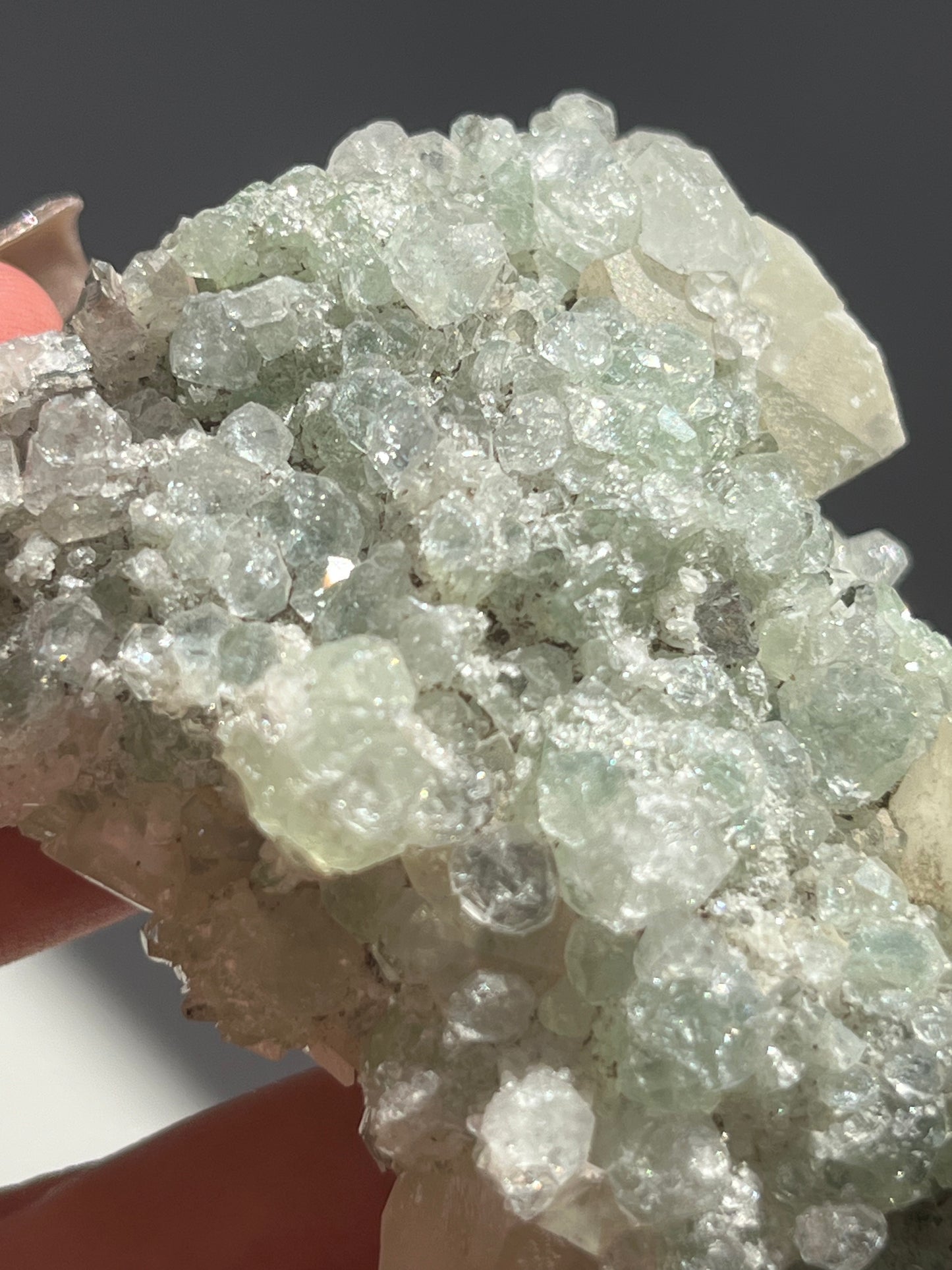 Botryoidal Prehnite with Quartz and Calcite #D