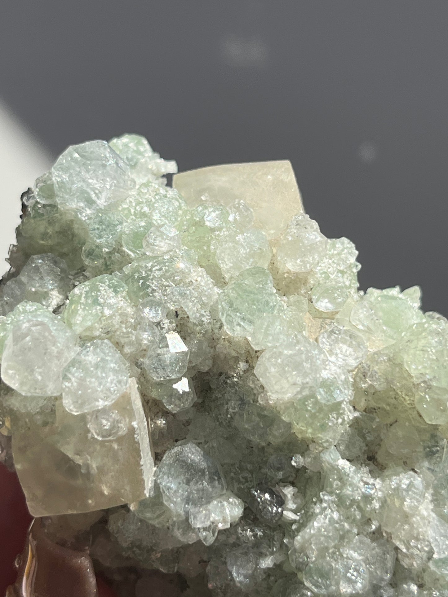 Botryoidal Prehnite with Quartz and Calcite #D