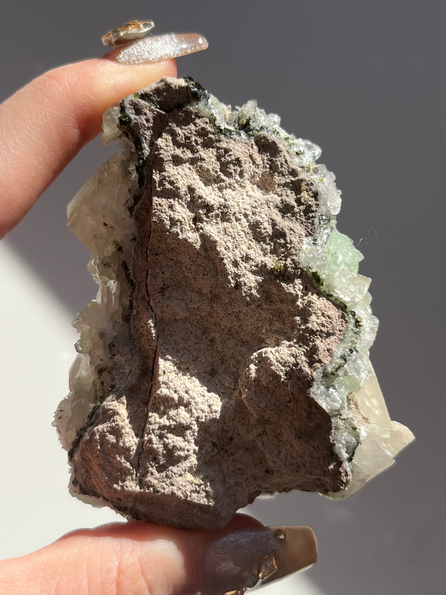 Botryoidal Prehnite with Quartz and Calcite #D