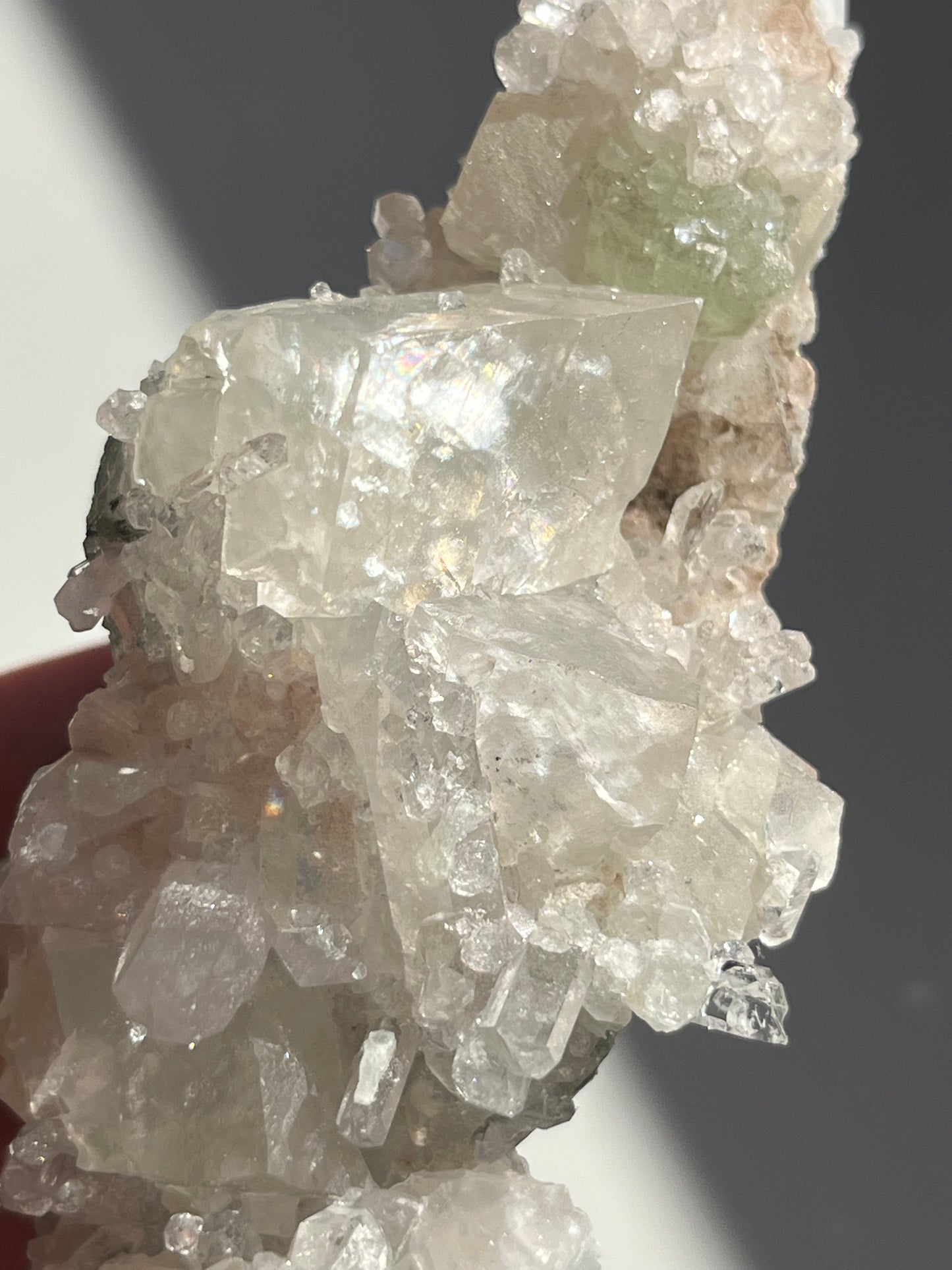 Botryoidal Prehnite with Quartz, Calcite, and Analcime #E