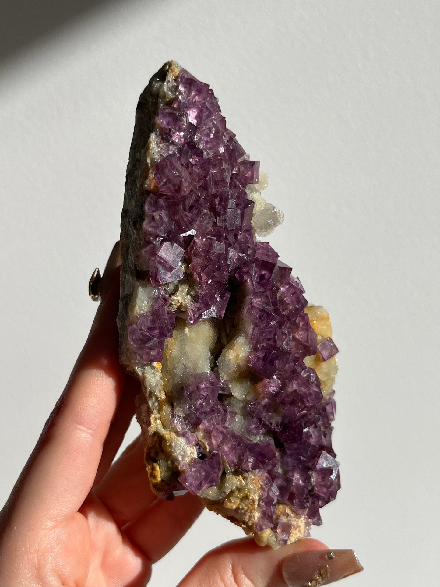 Anhui Fluorite on Druzy Quartz Matrix Specimen A