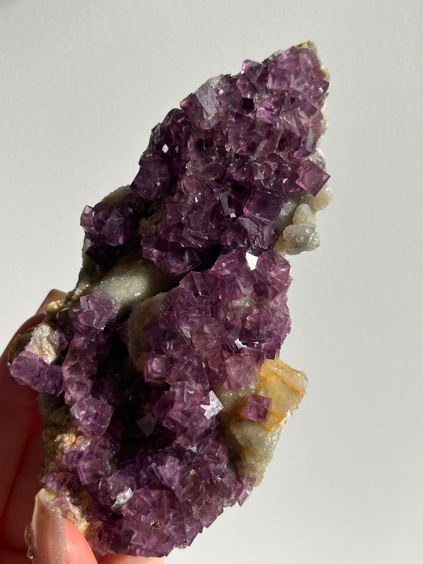 Anhui Fluorite on Druzy Quartz Matrix Specimen A