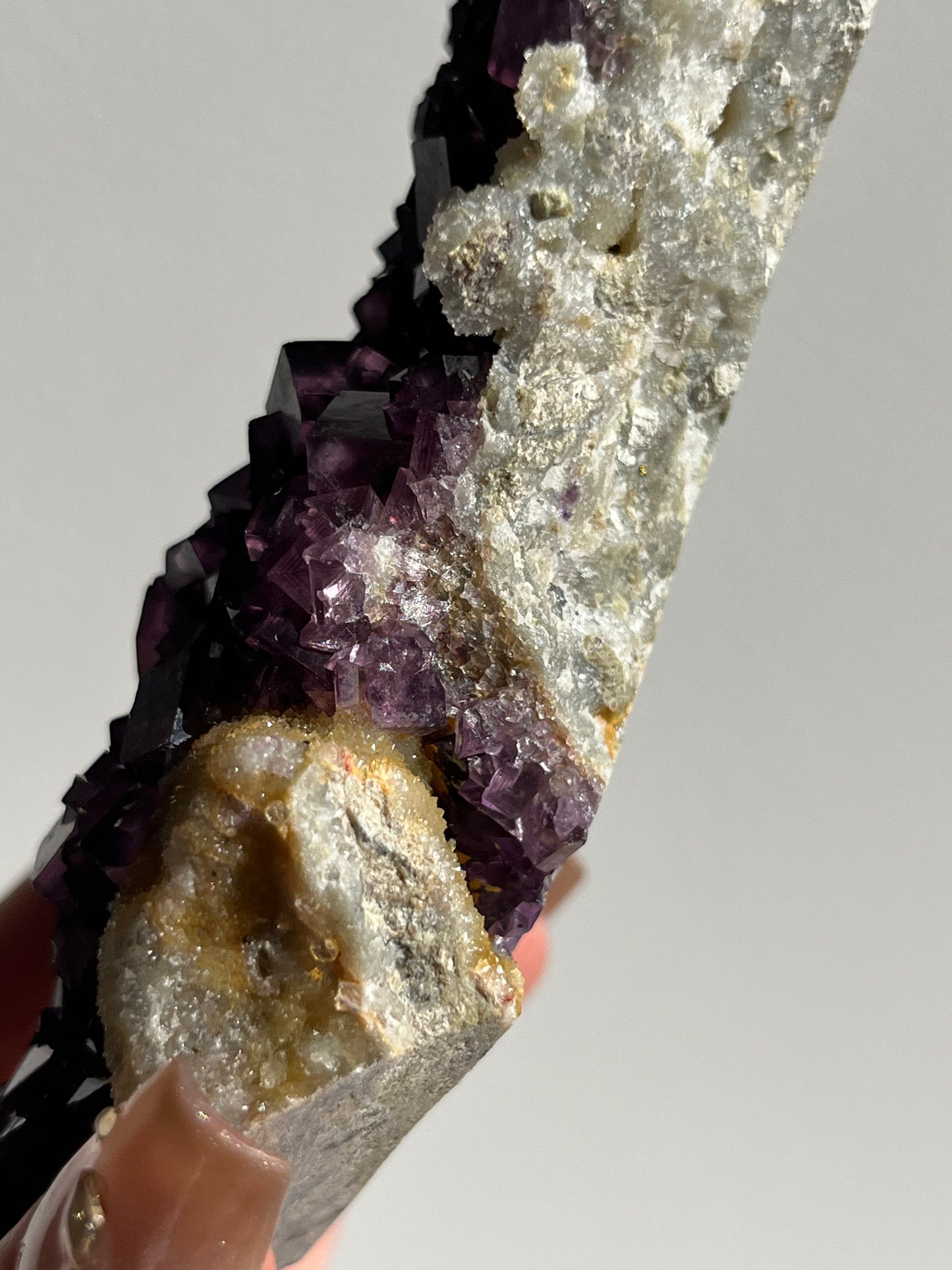 Anhui Fluorite on Druzy Quartz Matrix Specimen A